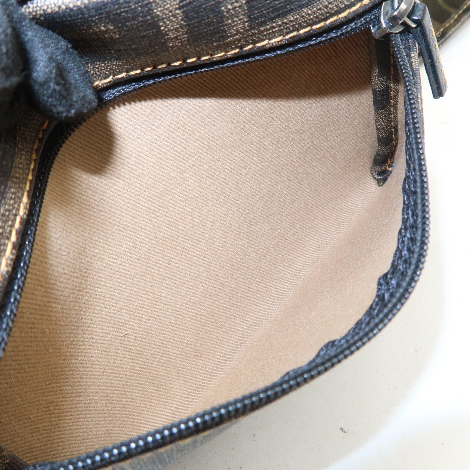 FENDI Zucca Nylon PVC Canvas Hand Bag Tote Bag Brown Black 8BH134