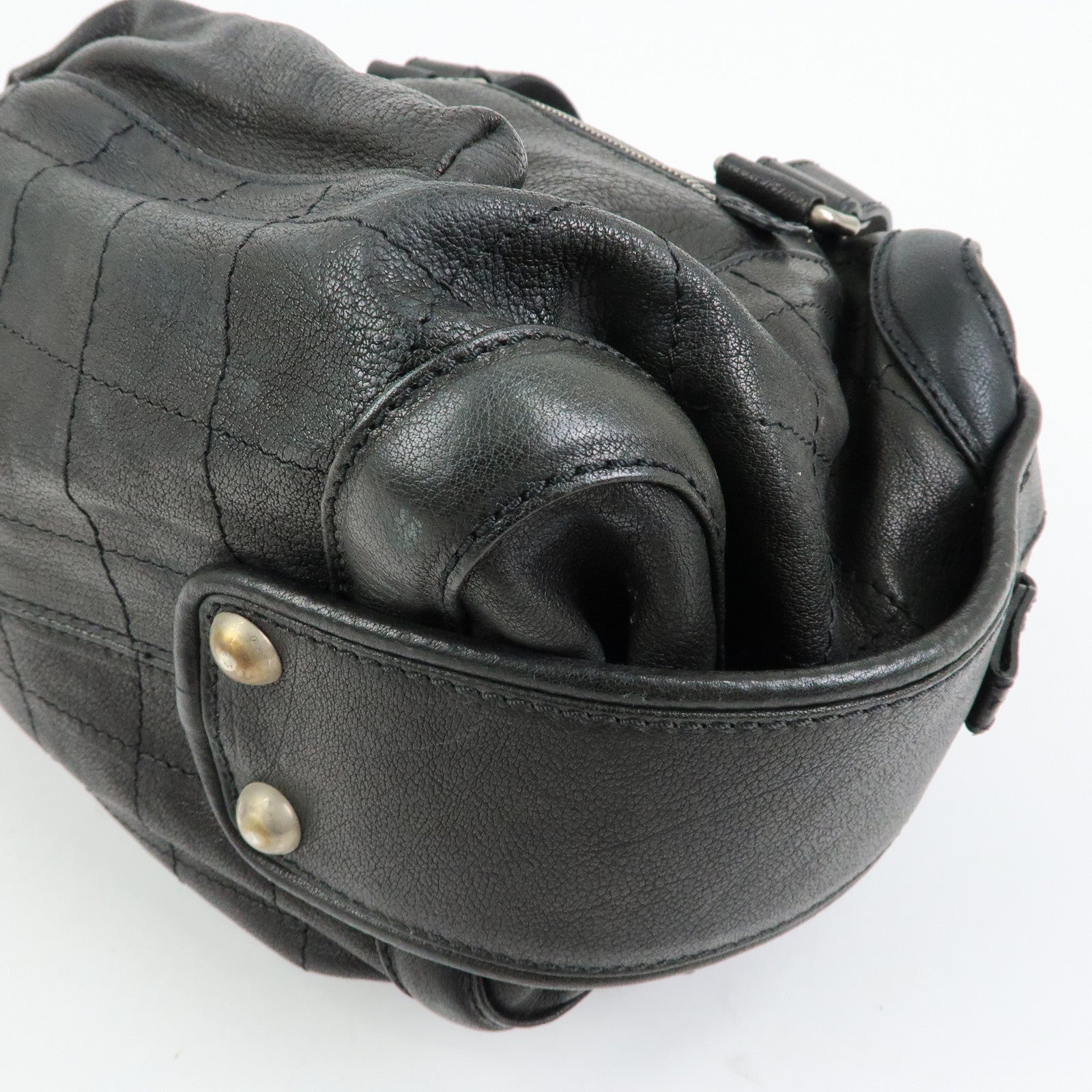 CHANEL Chocolate Bar Caviarskin Boston Bag Hand Bag Black