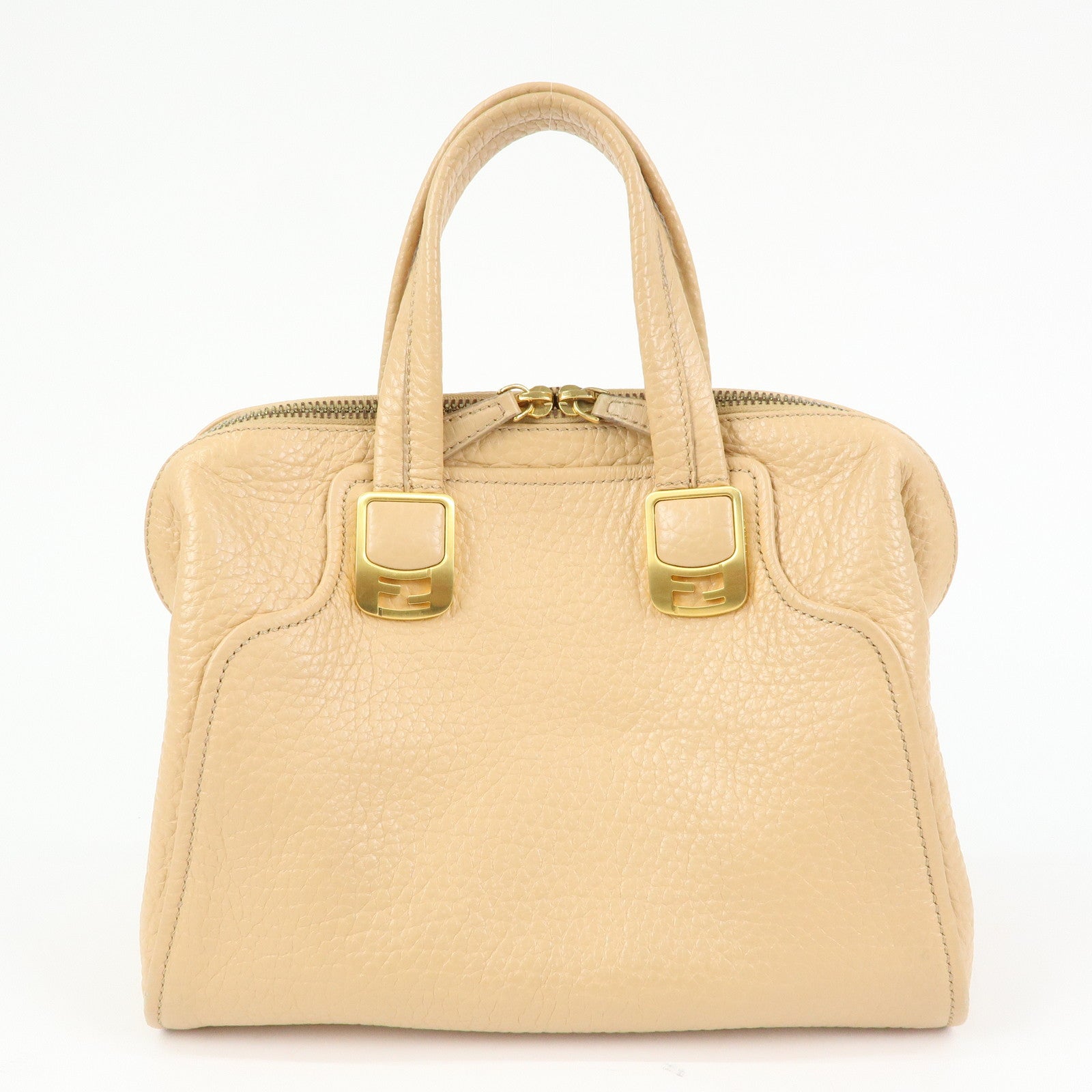 FENDI Chameleon Leather Hand Bag Tote Bag Beige 8BL114