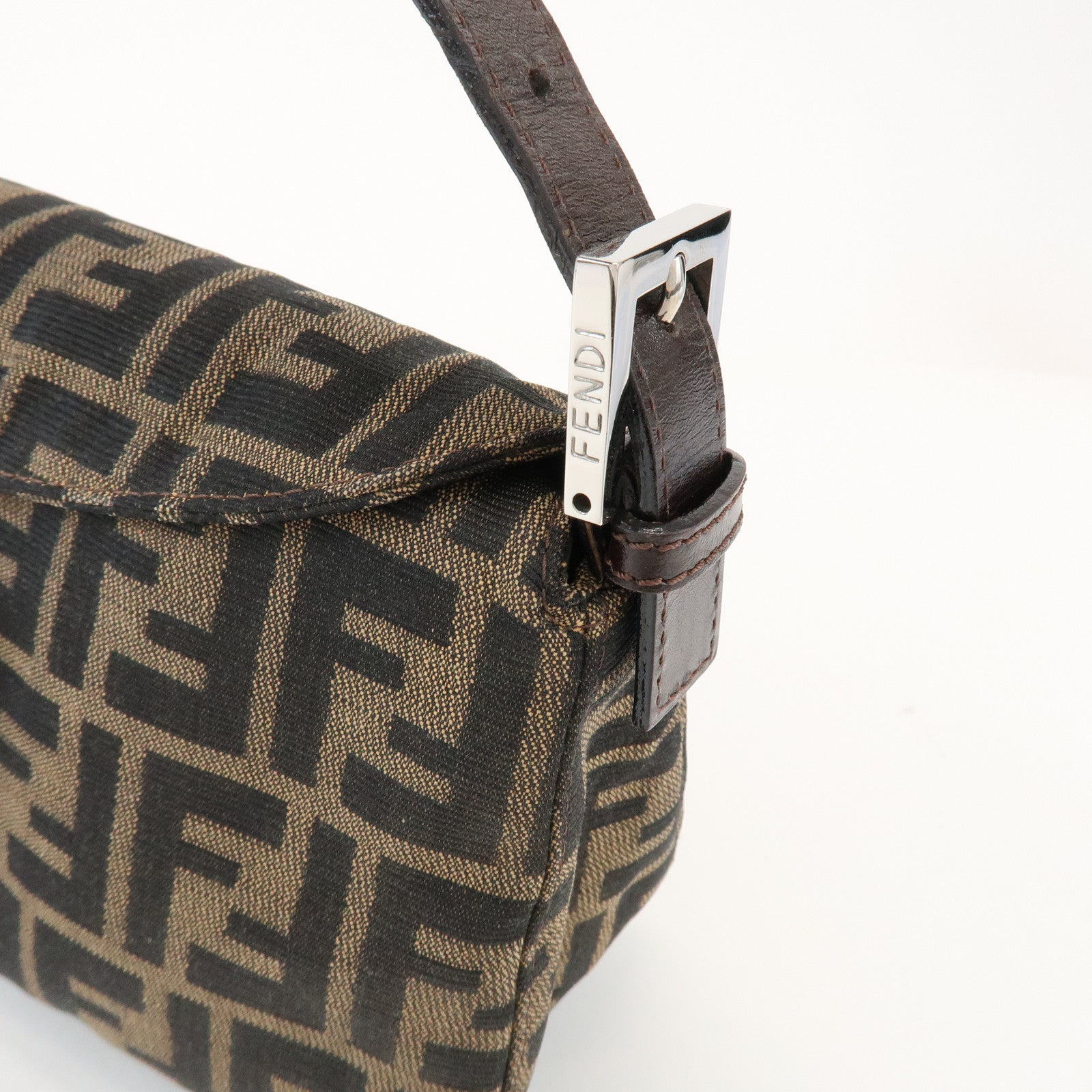 FENDI Zucca Canvas Leather Shoulder Bag Hand Bag Brown Black 26725