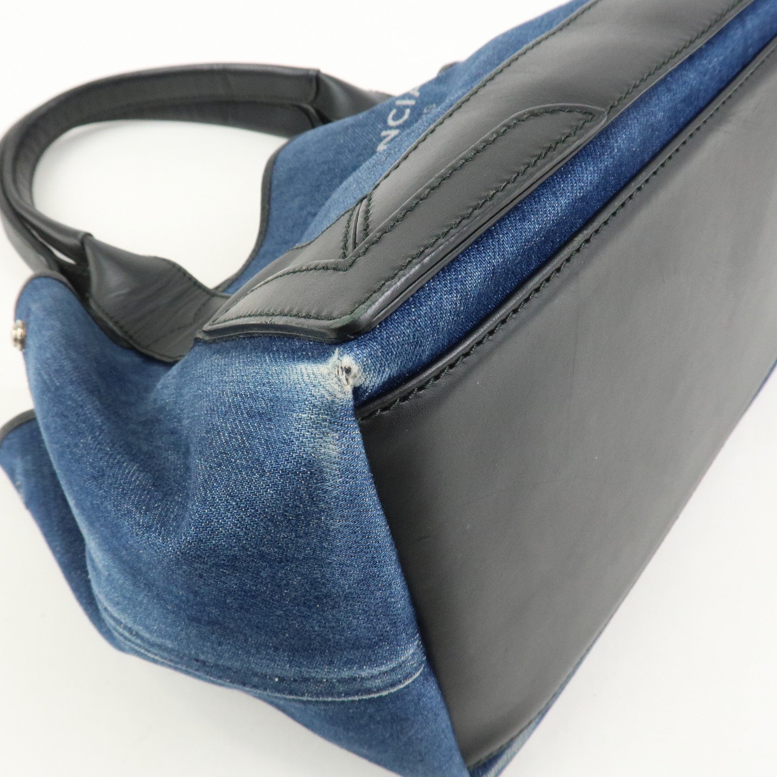 BALENCIAGA Navy Cabas Small Tote Bag Hand Bag Denim Black 339933