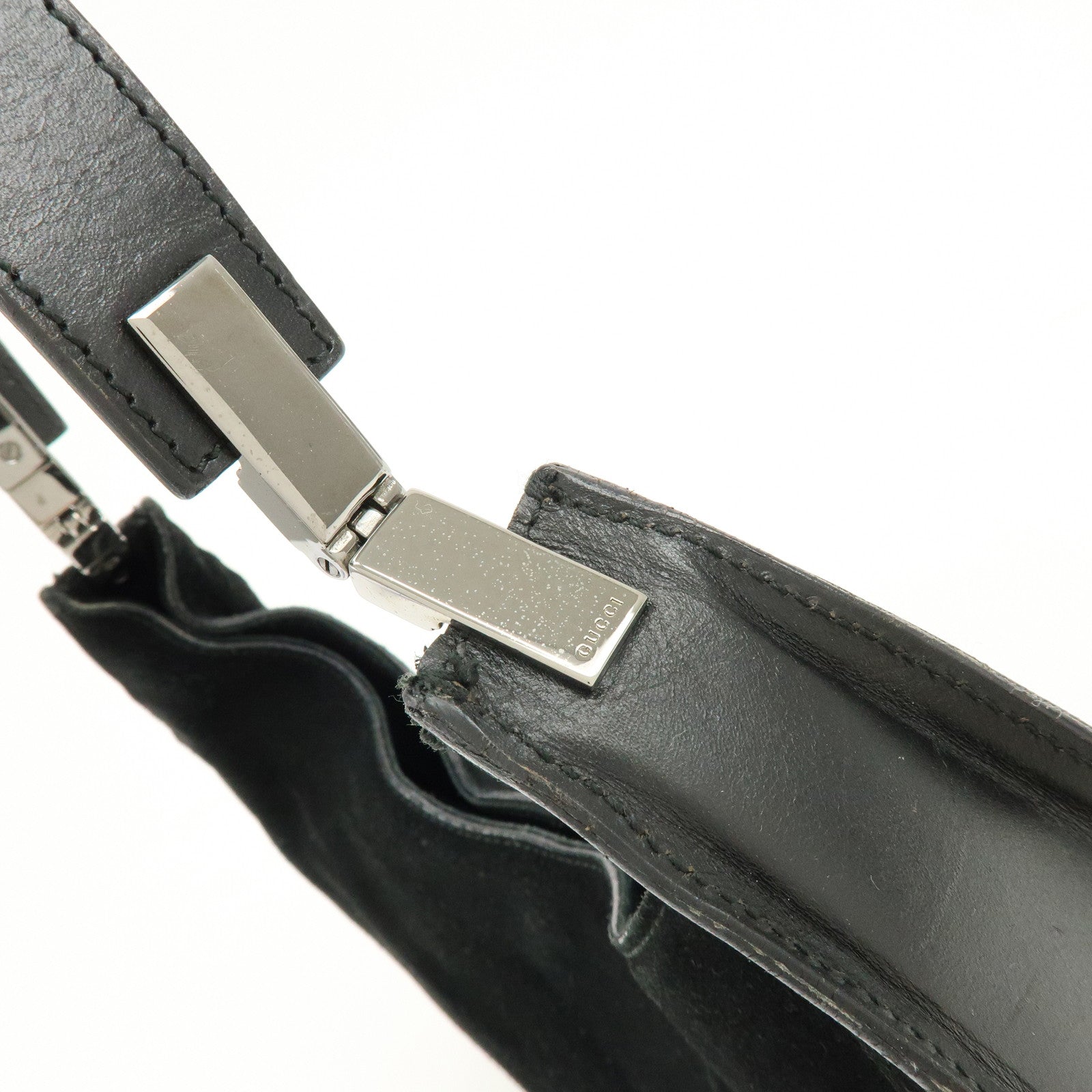 GUCCI Suede Leather Shoulder Bag Hand Bag Black 001・3767