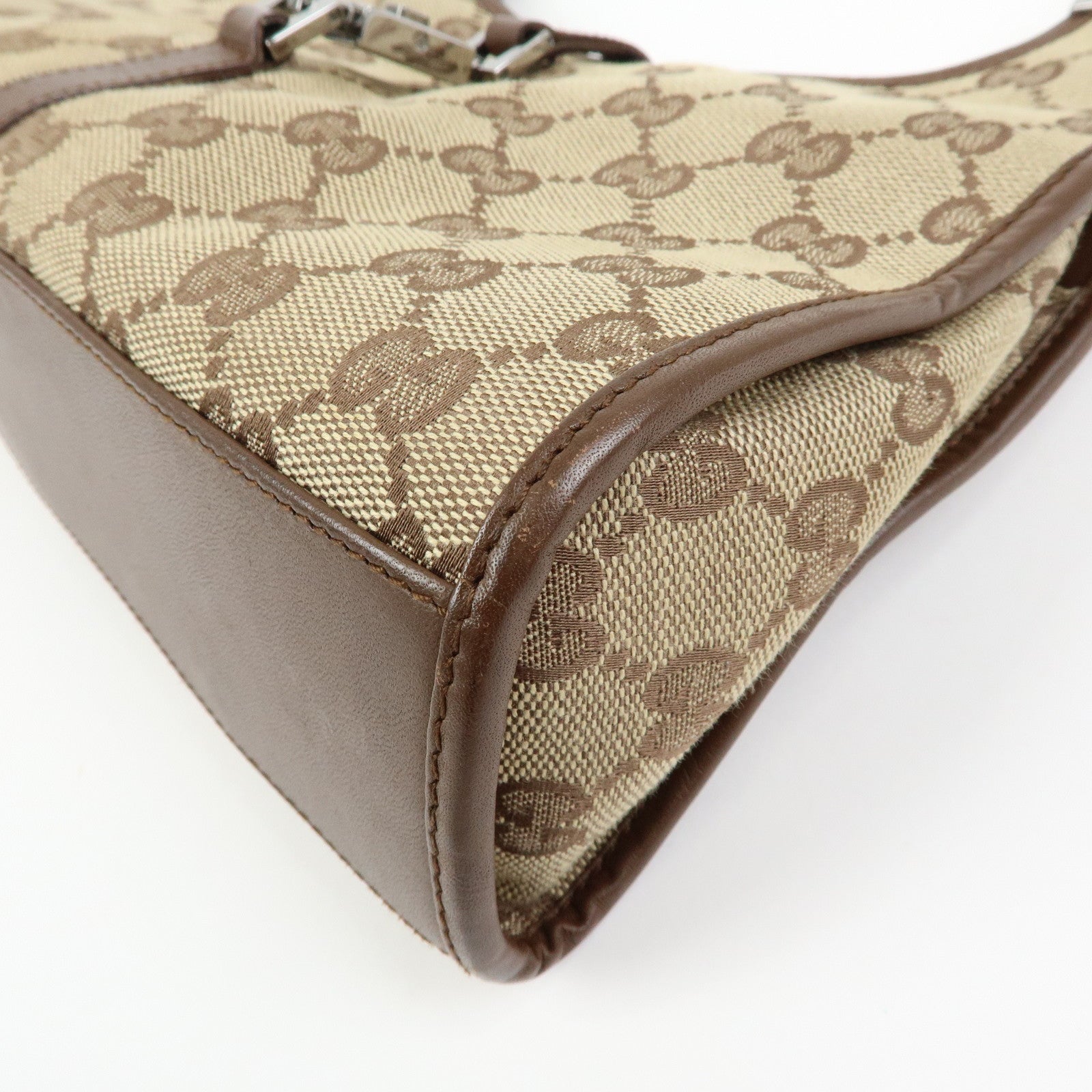 GUCCI Jackie GG Canvas Leather Hand Bag Brown 002.1068
