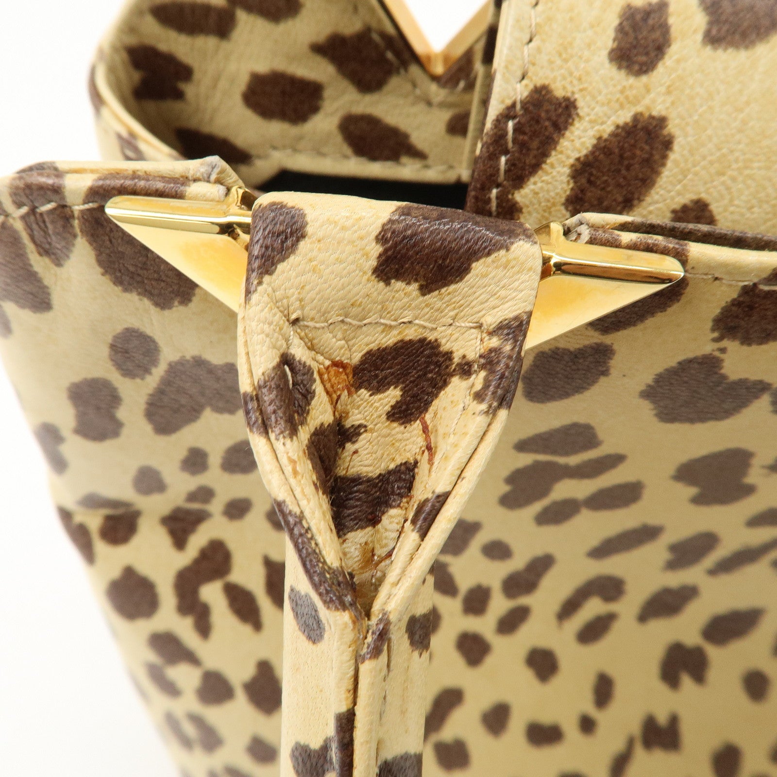 VALENTINO Leather Hand Bag Animal Leopard Beige Brown