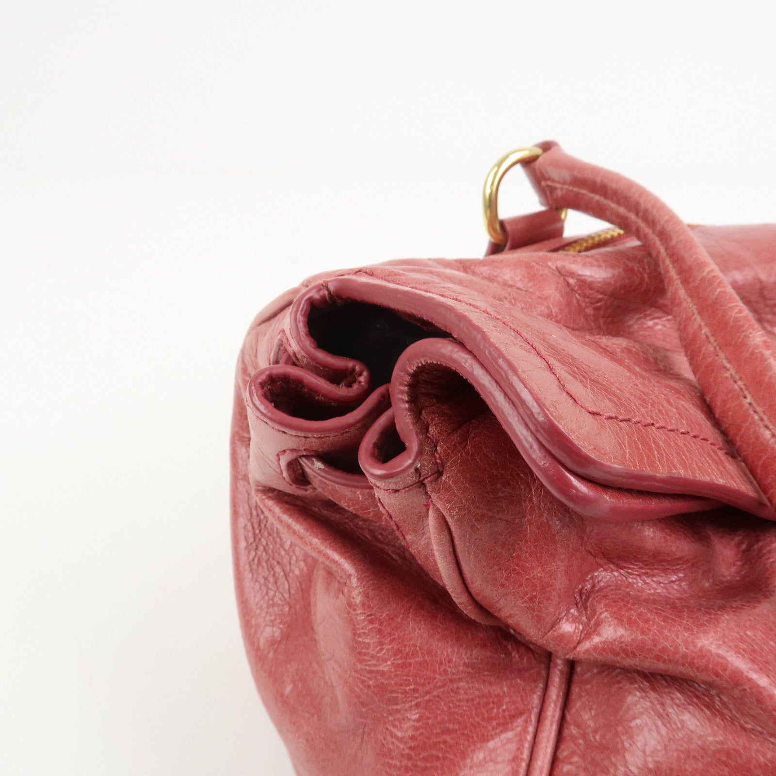 MIU MIU Logo Leather Shoulder Bag Boston Bag Pink RR1941