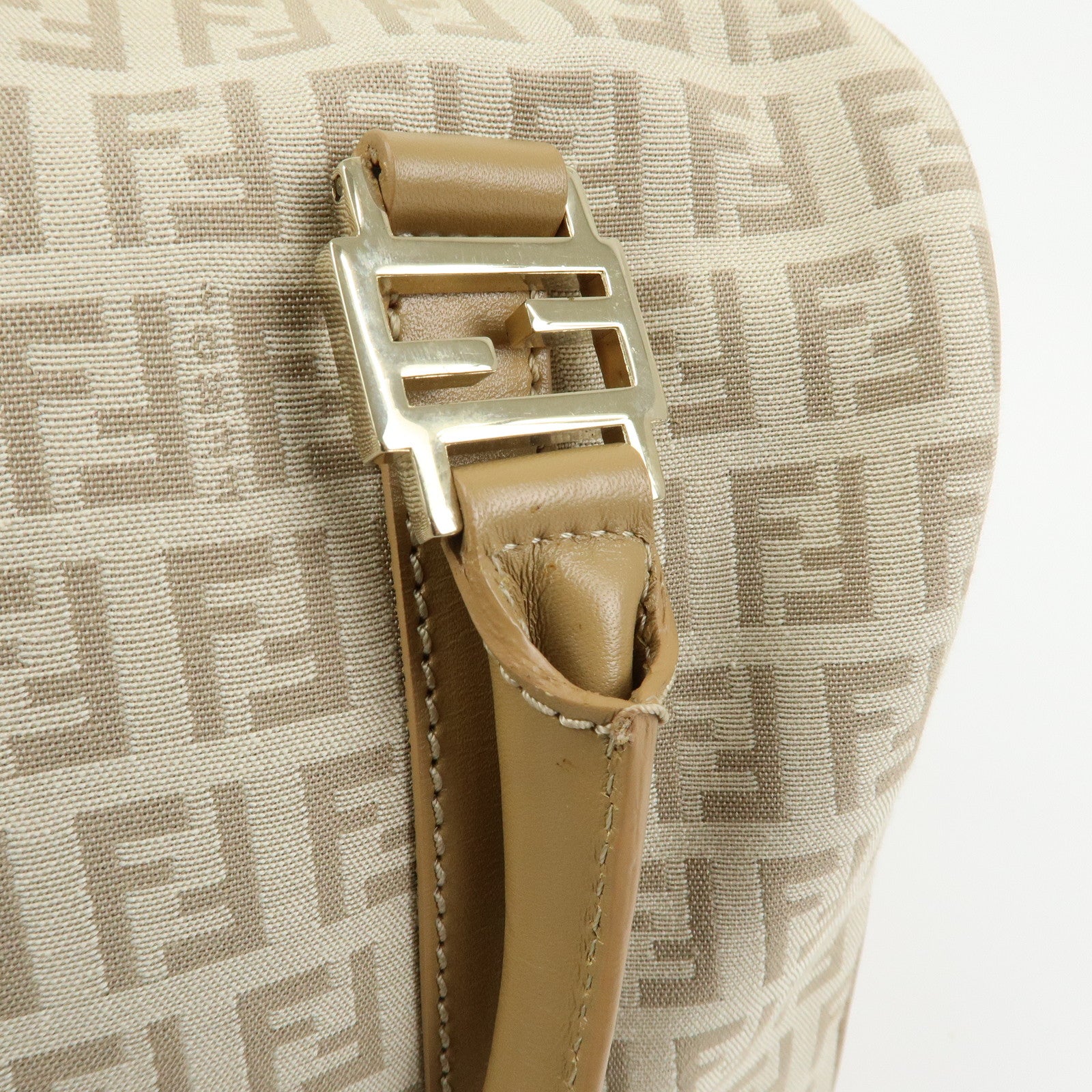 FENDI Zucchino Canvas Leather Boston Bag Hand Bag Beige 8BL068