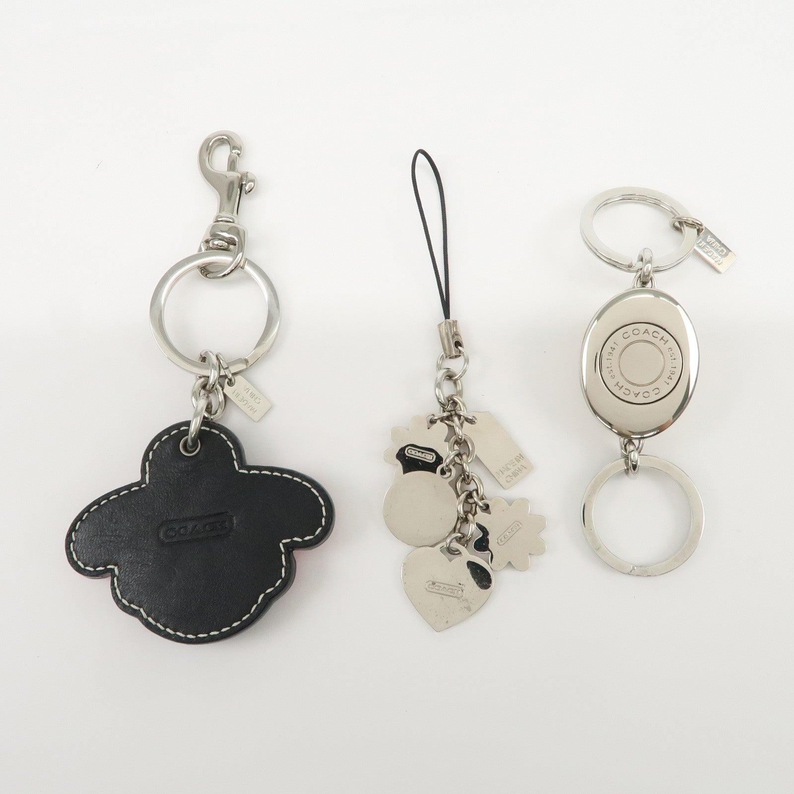 COACH Set Of 3 Bag Charm Key Charm Metal Red Pink Heart Flower