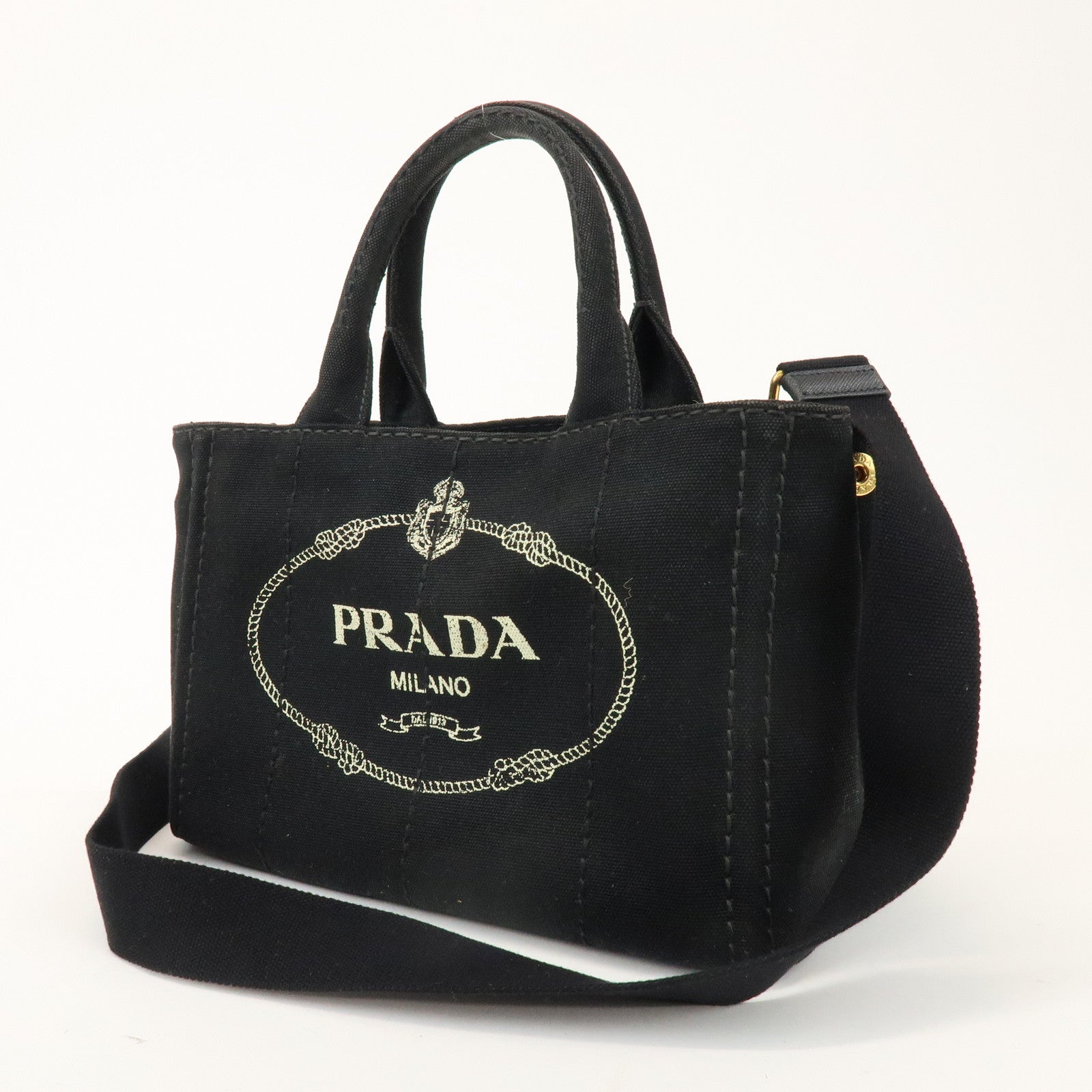 PRADA Canapa Mini Canvas 2Way Bag Hand Bag Black 1BG439
