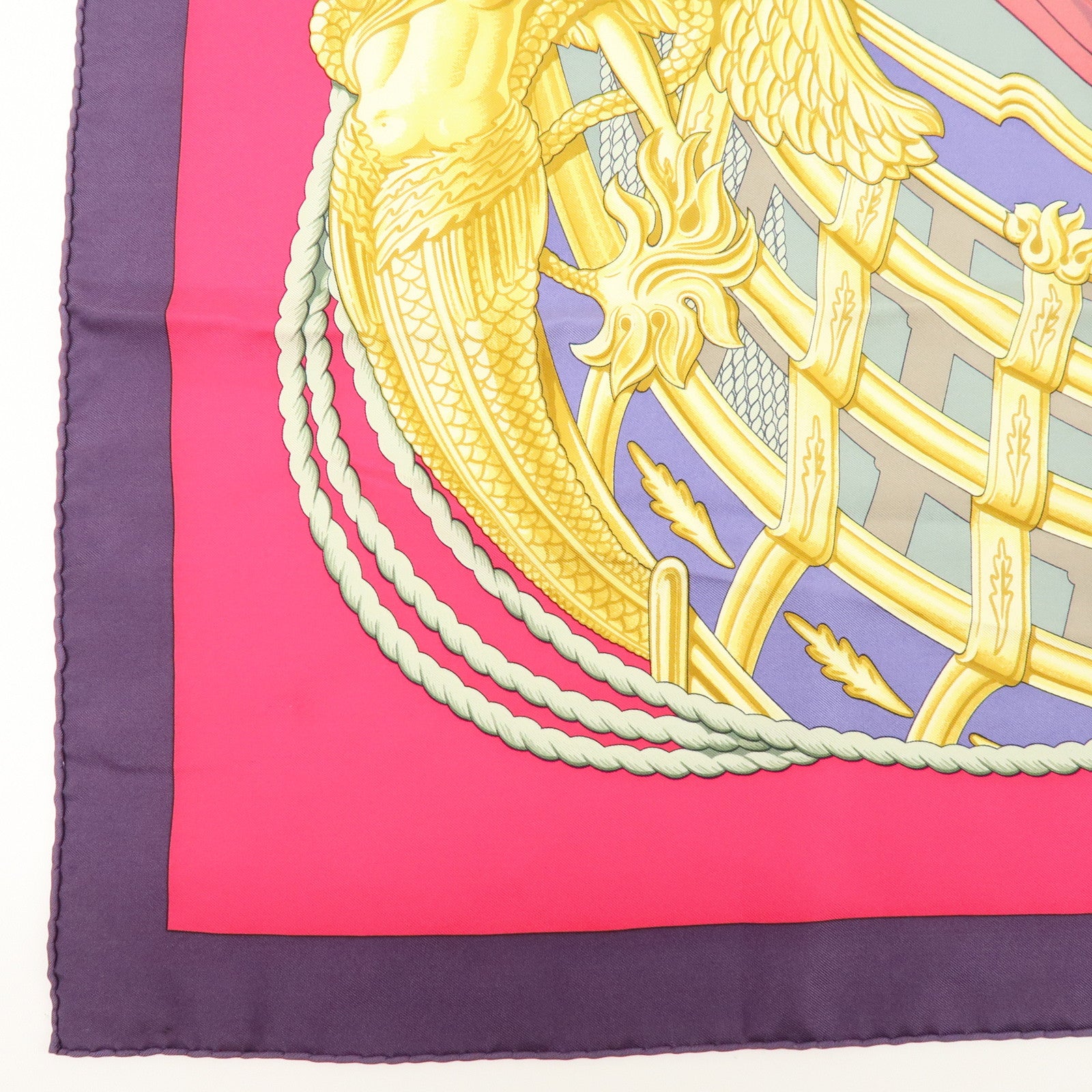 HERMES Carre 90 Silk 100% Scarf Lephyr Sailingship Purple Pink