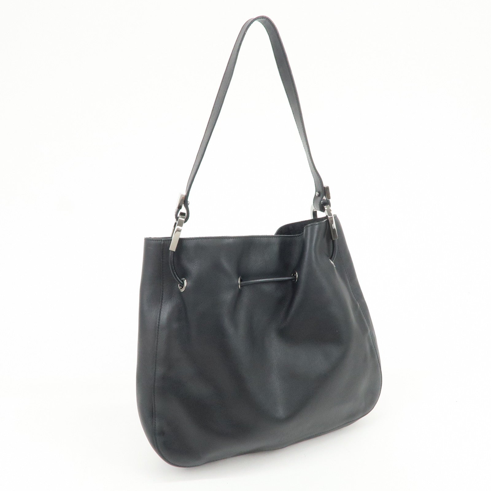 GUCCI Logo Leather Shoulder Bag Hand Bag Black 001・3748