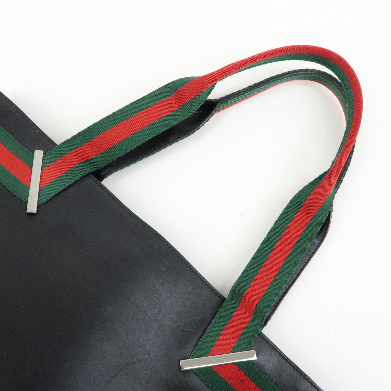 GUCCI Sherry Leather Tote Bag Shoulder Bag Hand Bag Black 73983