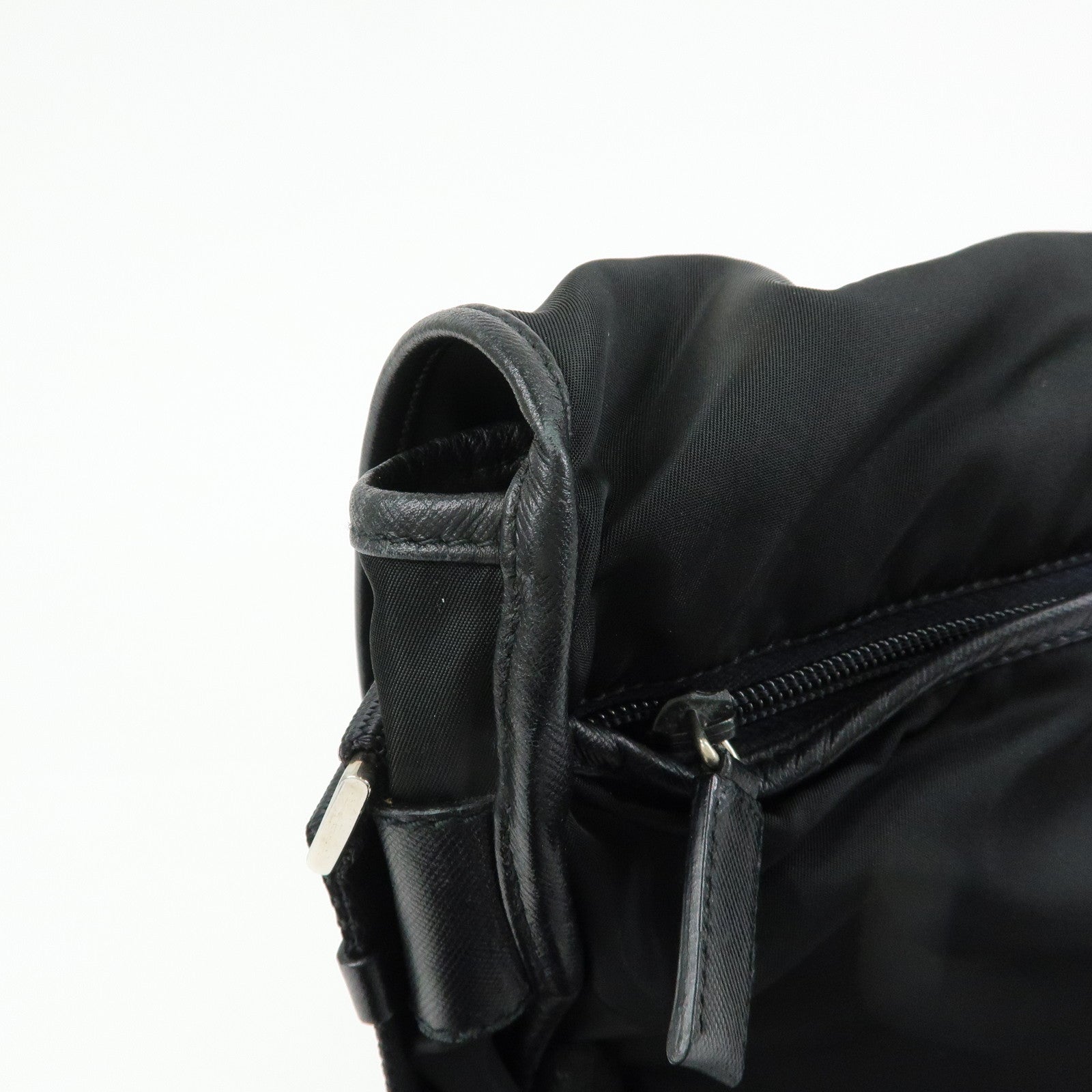PRADA Triangle Logo Nylon Saffiano Leather Shoulder Bag Black