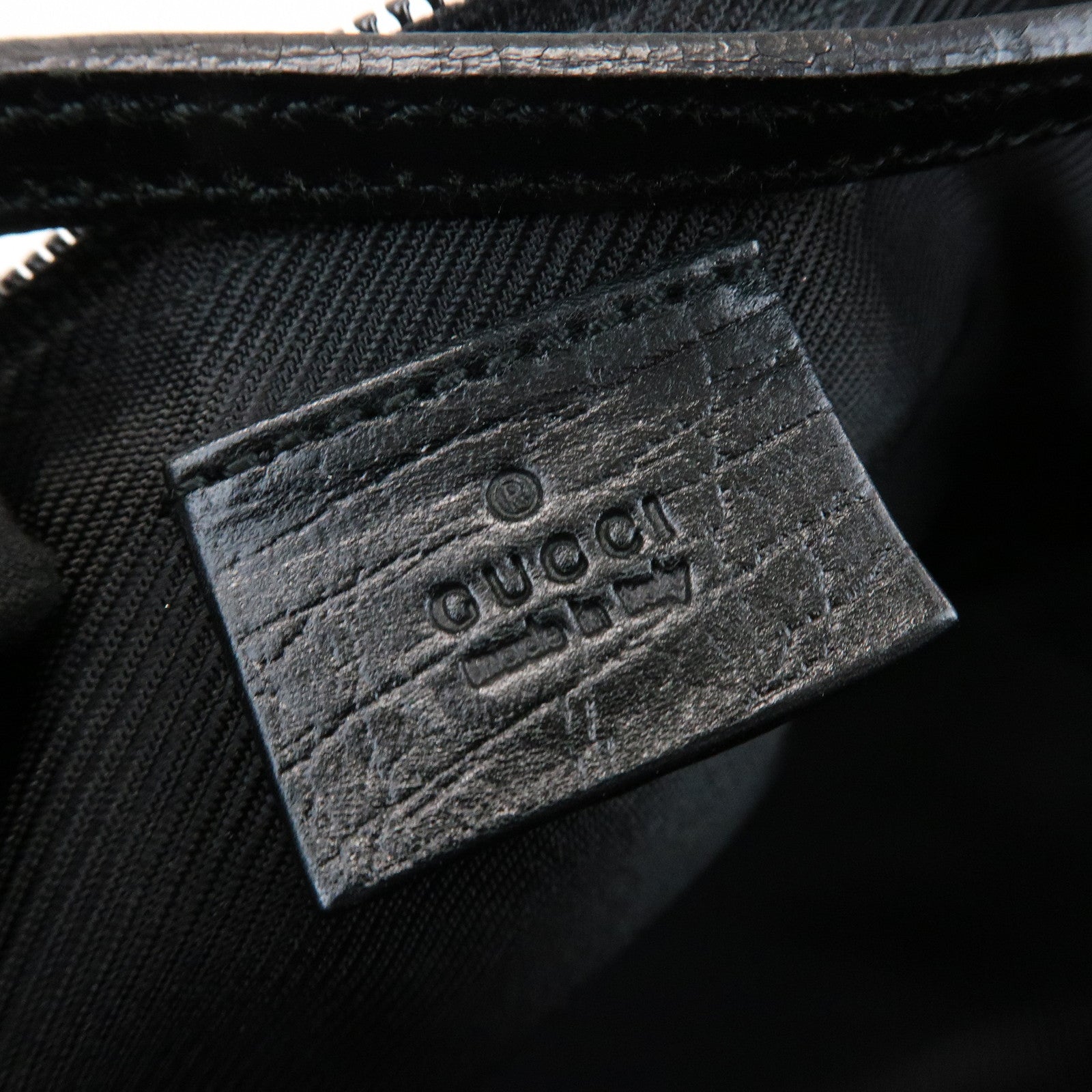 GUCCI Boat Bag GG Canvas Leather Pouch Hand Bag Black 07198