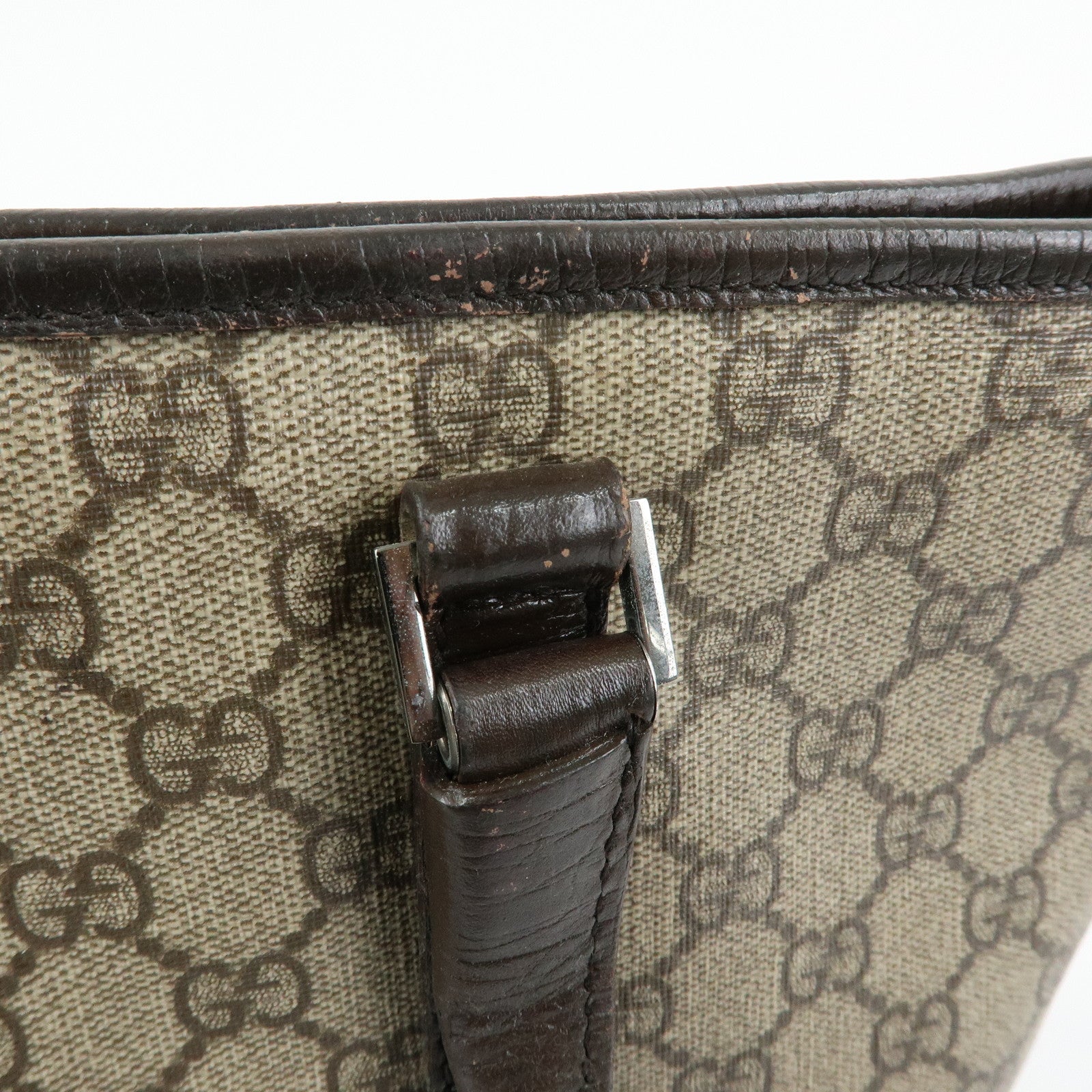 GUCCI GG Supreme Leather Tote Bag Shoulder Bag Beige Brown 114595