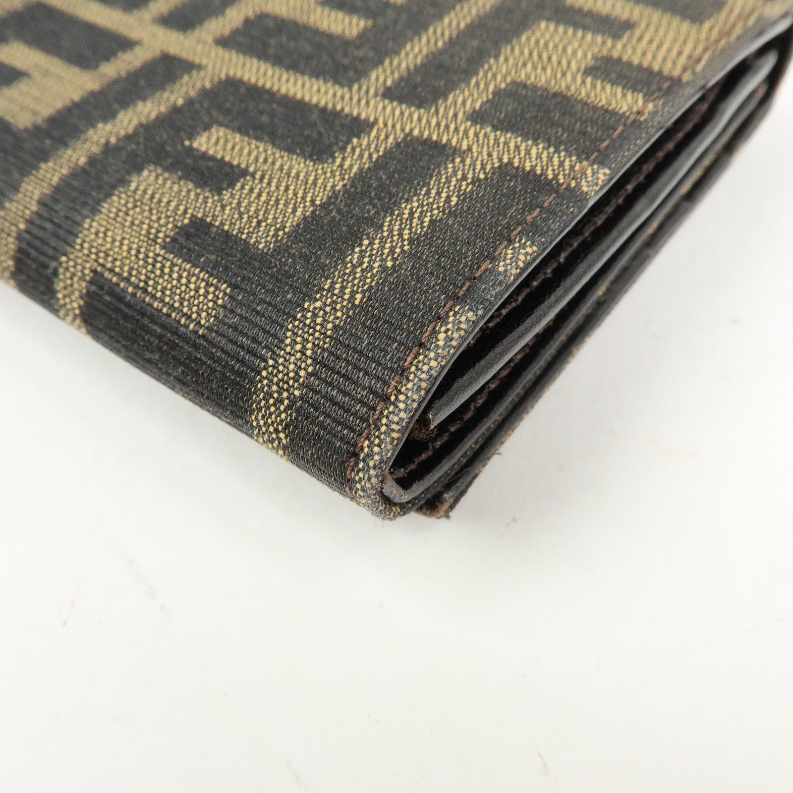 FENDI Zucca Canvas Leather Bi-Fold Long Wallet Black Brown 8M0000