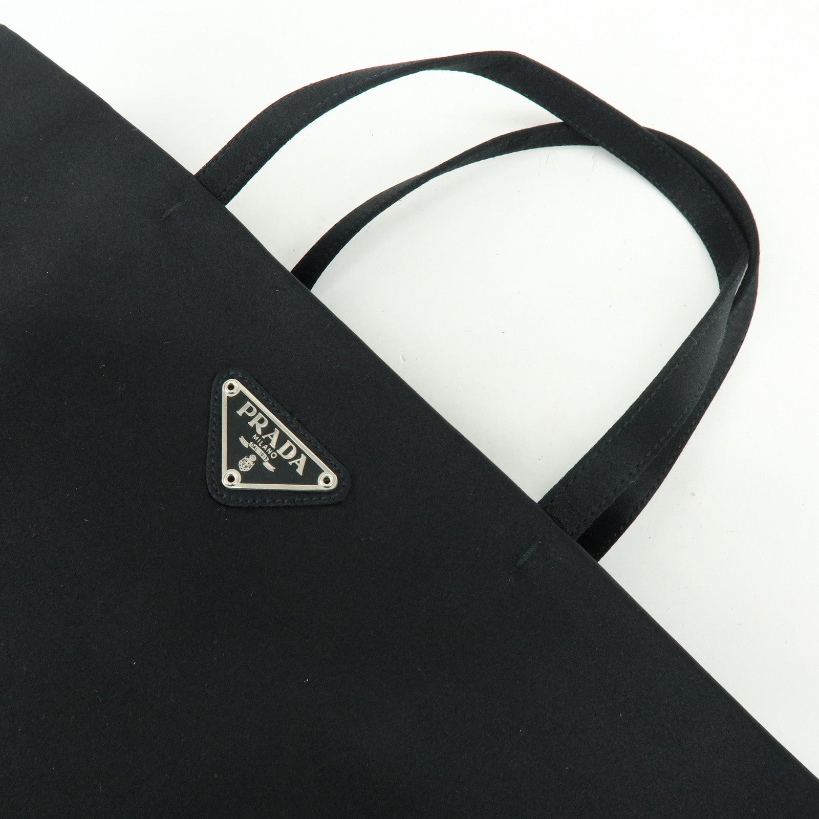 PRADA Triangle Logo Satin Tote Bag Hand Bag Black
