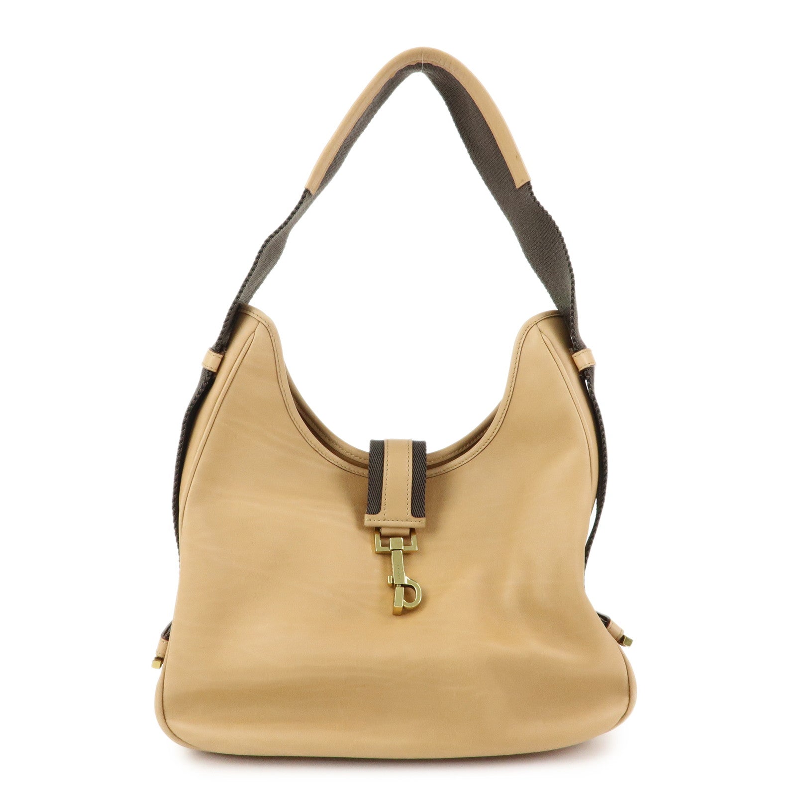 GUCCI Leather Canvas Shoulder Bag Hand Bag Beige Brown 92735