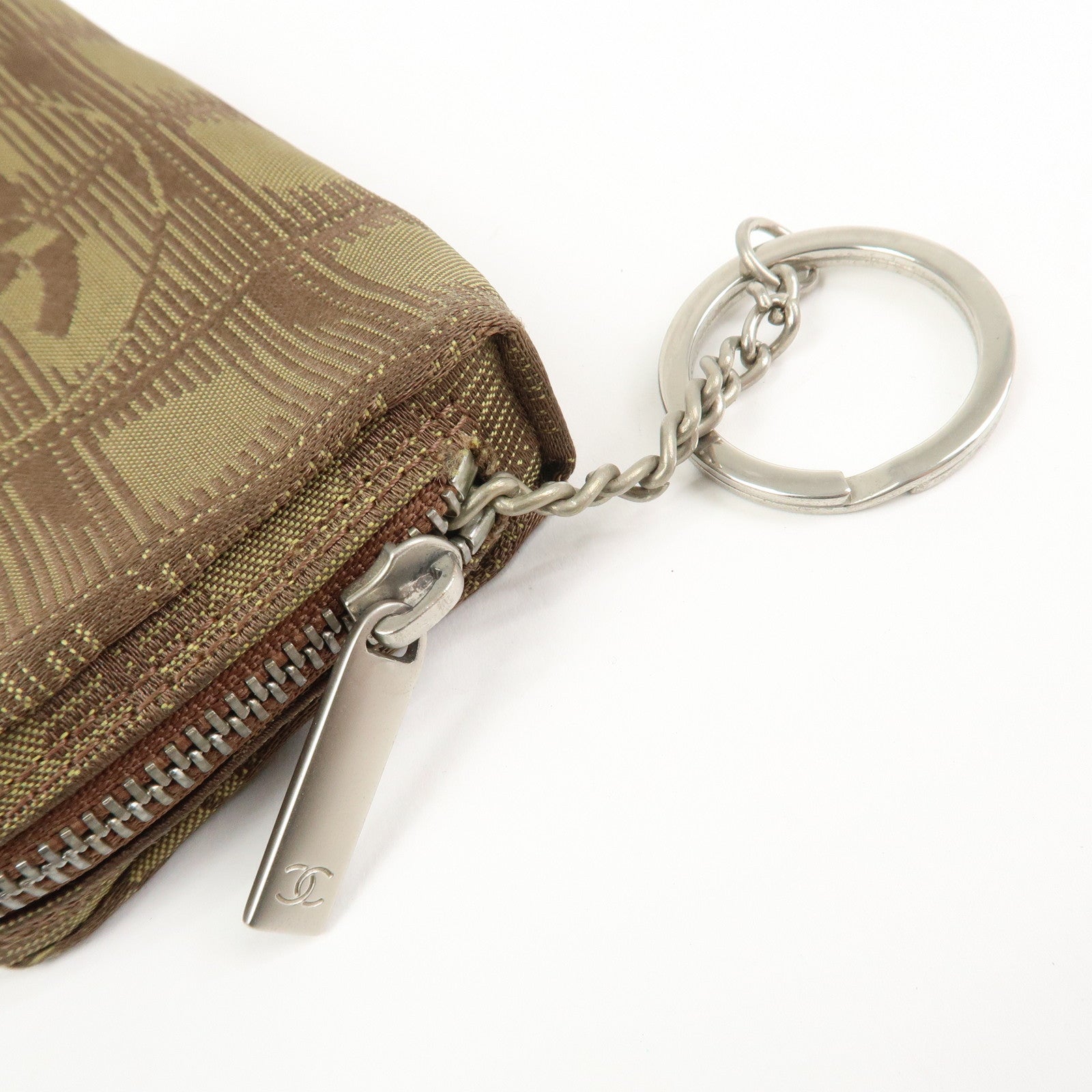 CHANEL New Travel Line Nylon Jacquard Cosmetic Pouch Khaki