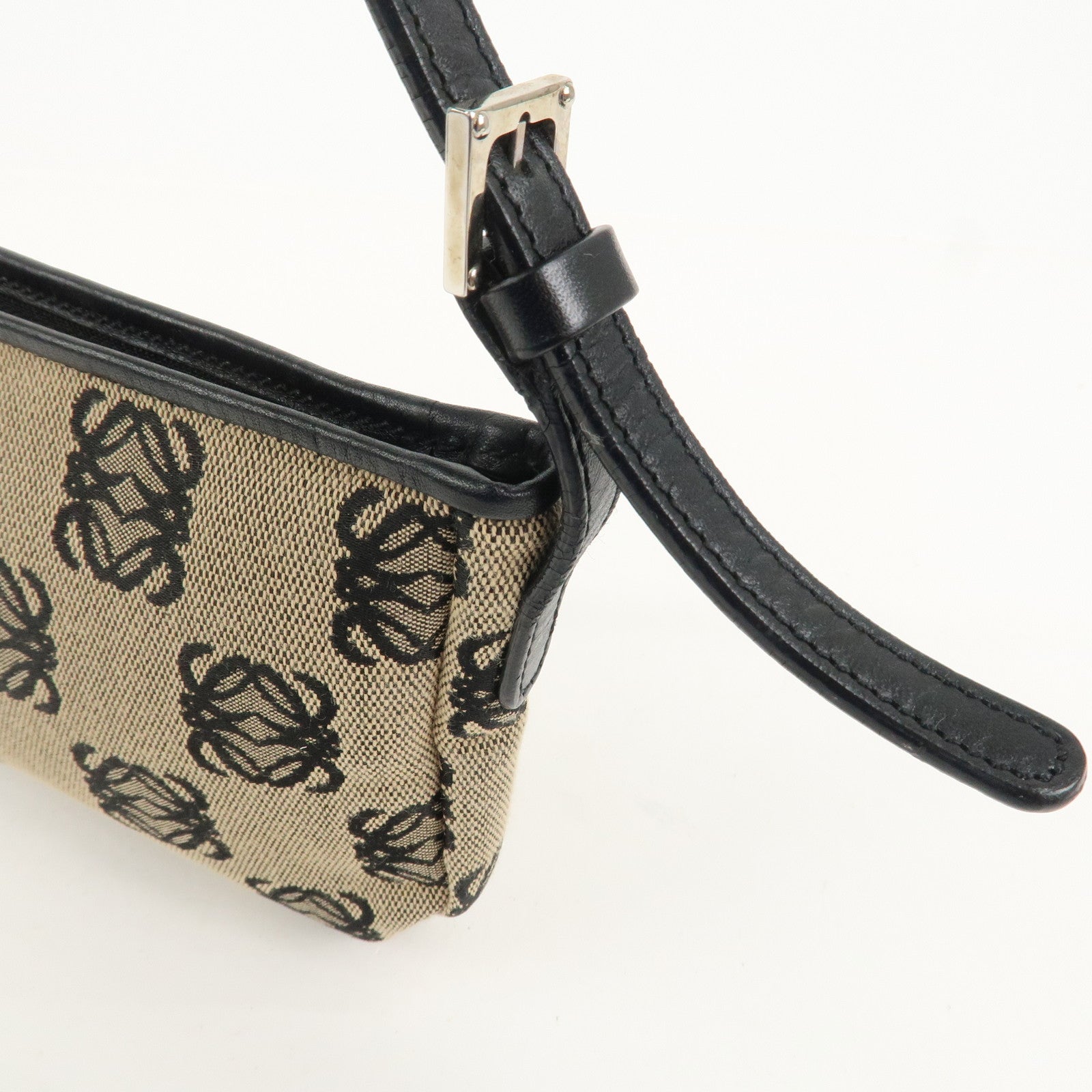 LOEWE Anagram Canvas Leather Accessory Pouch Shoulder Bag Beige