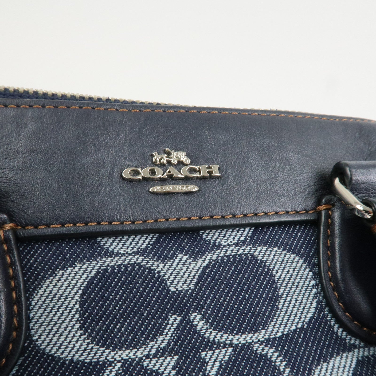 COACH Signature Denim Leather 2Way Bag Shoulder Bag Hand Bag