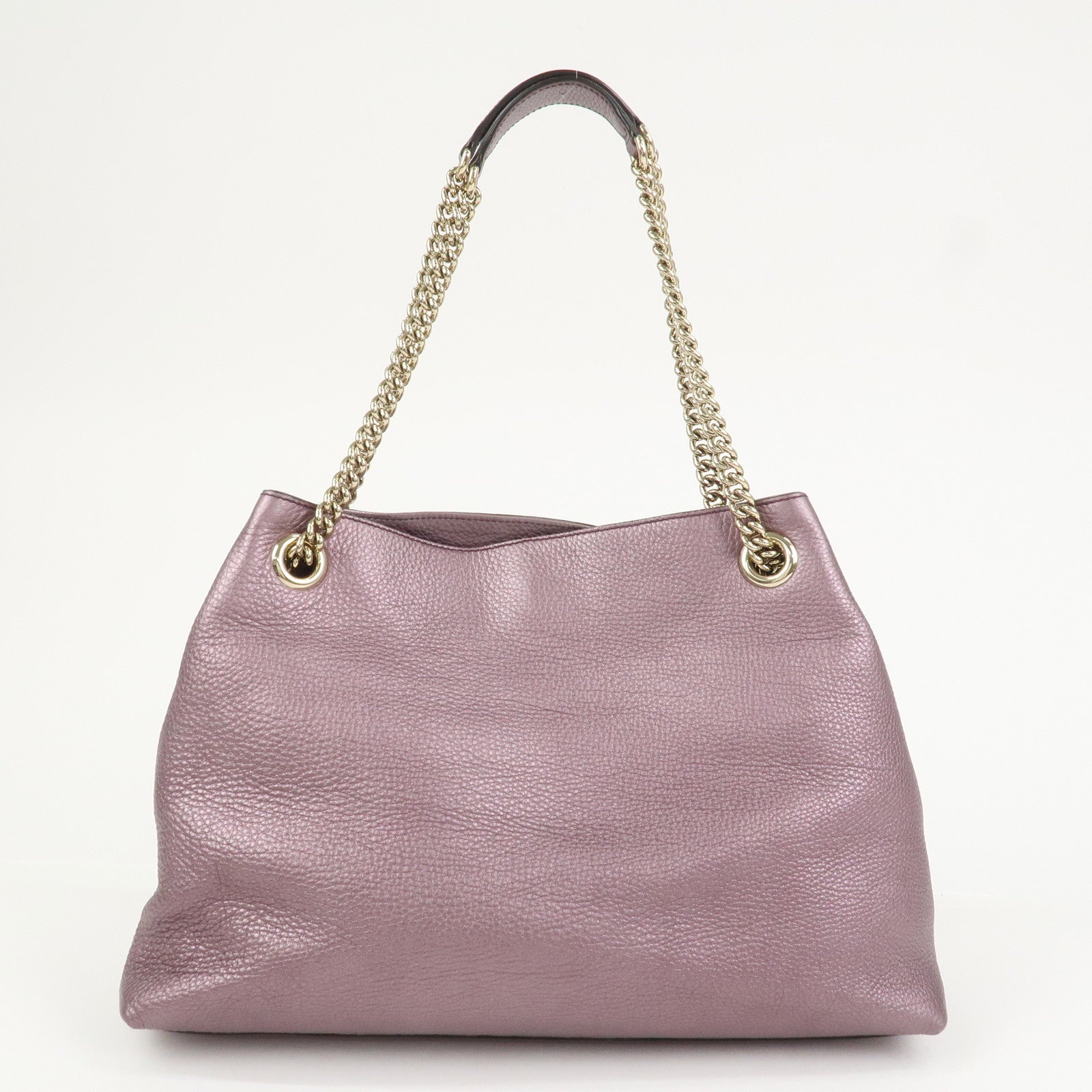 GUCCI SOHO Logo Leather Chain Shoulder Bag Metallic Purple 308982