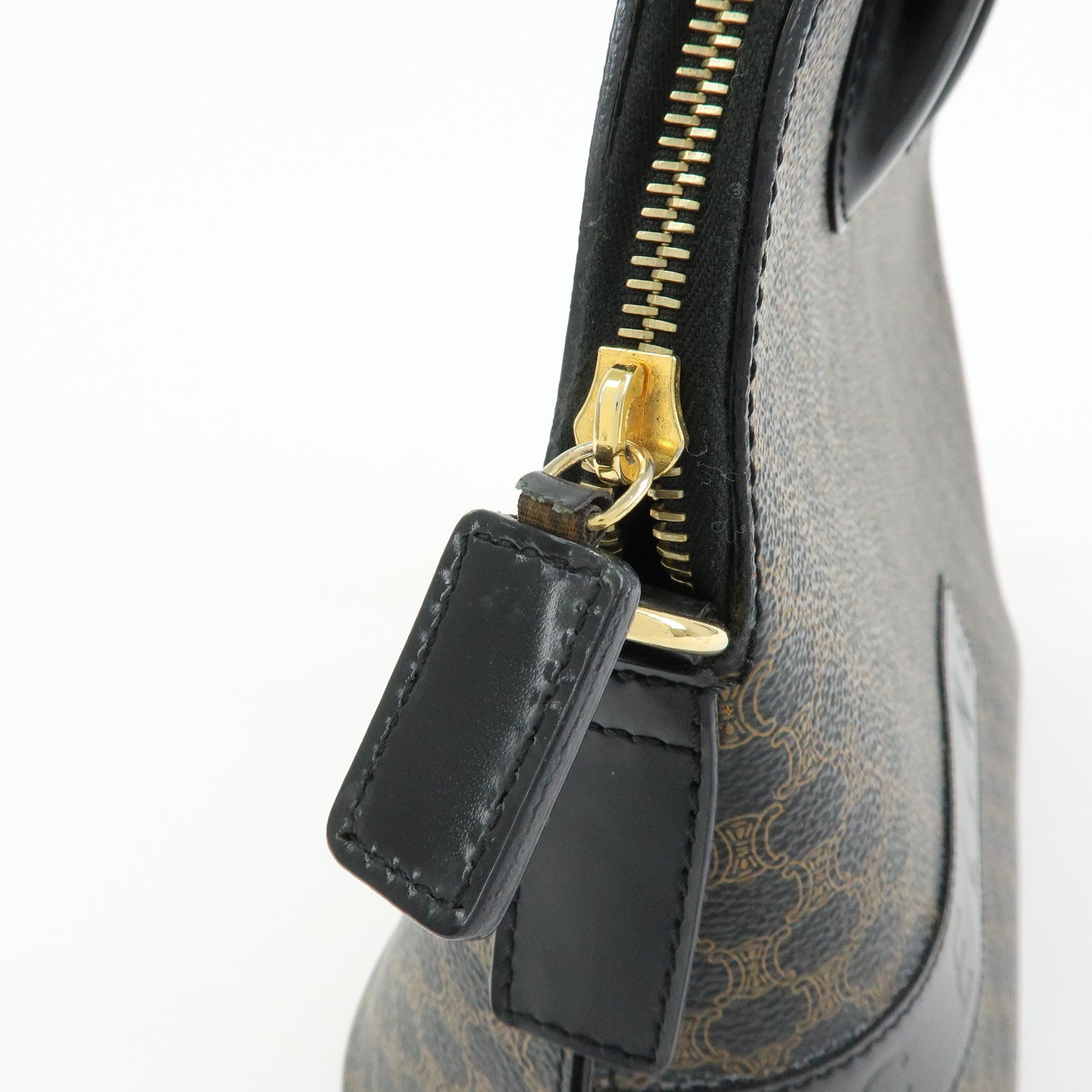 CELINE Macadam PVC Leather Hand Bag Black Brown