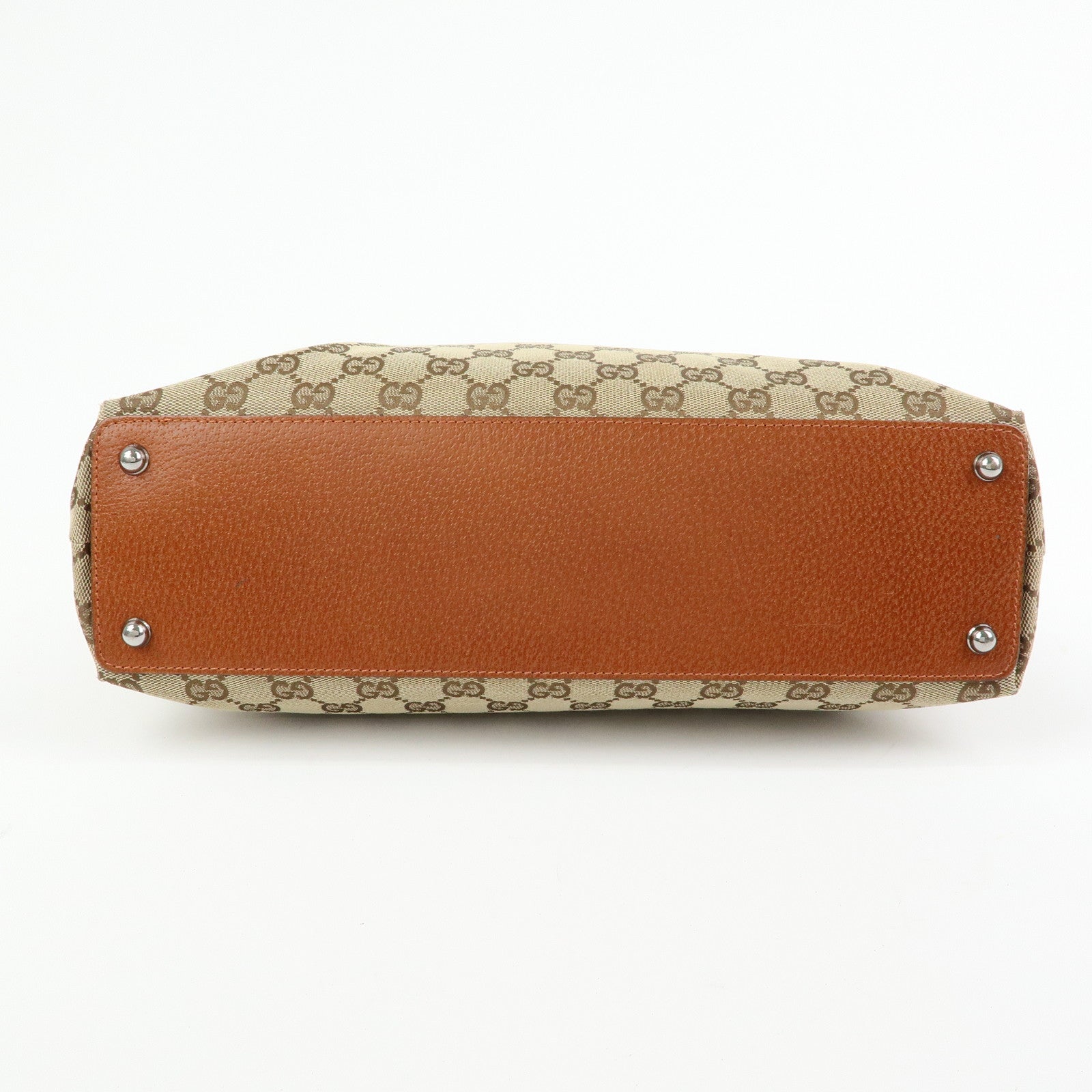 GUCCI GG Canvas Leather Tote Bag Shoulder Bag Beige Camel 120837