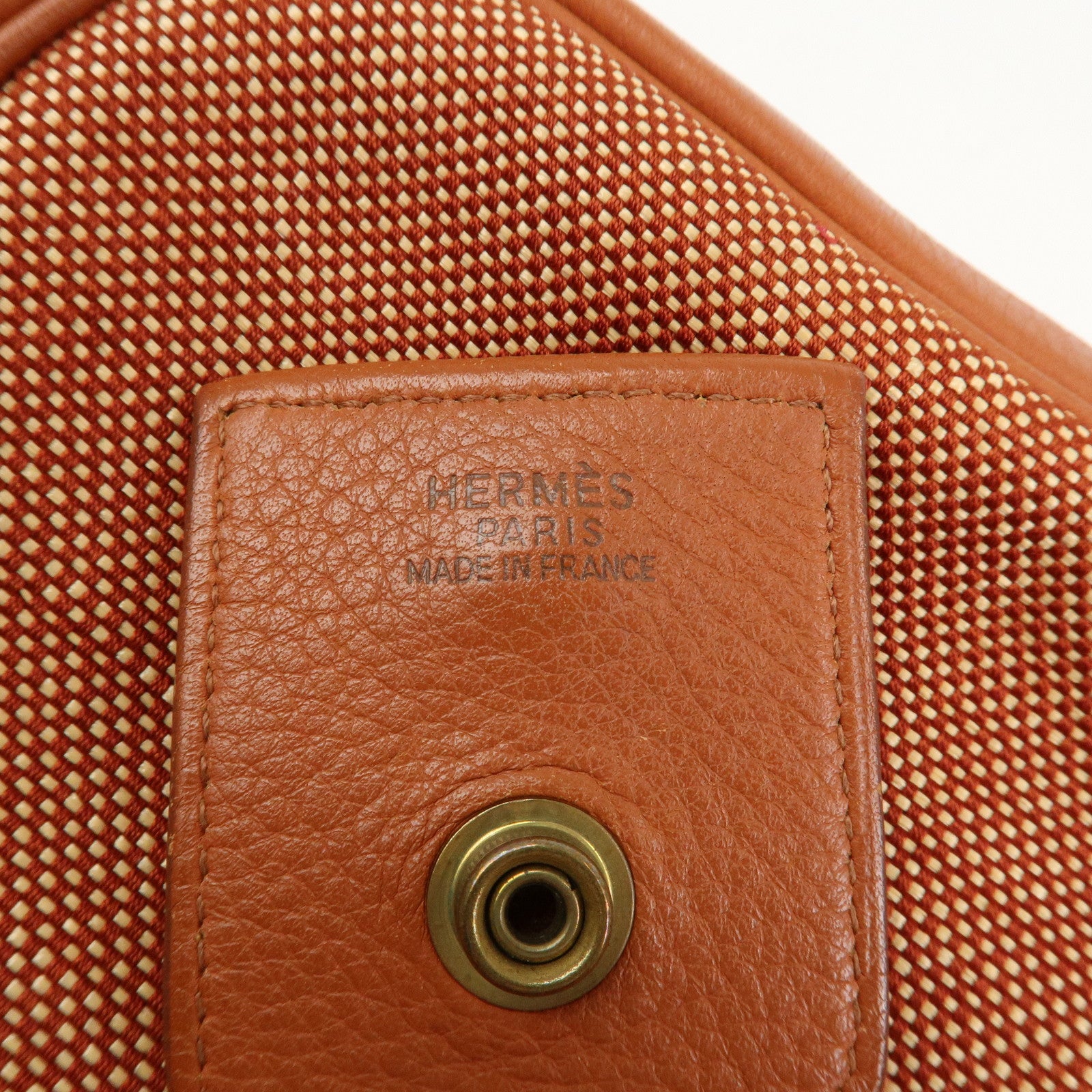 HERMES Toile Ash Leather □B Stamped Sac Shoulder Bag Brown