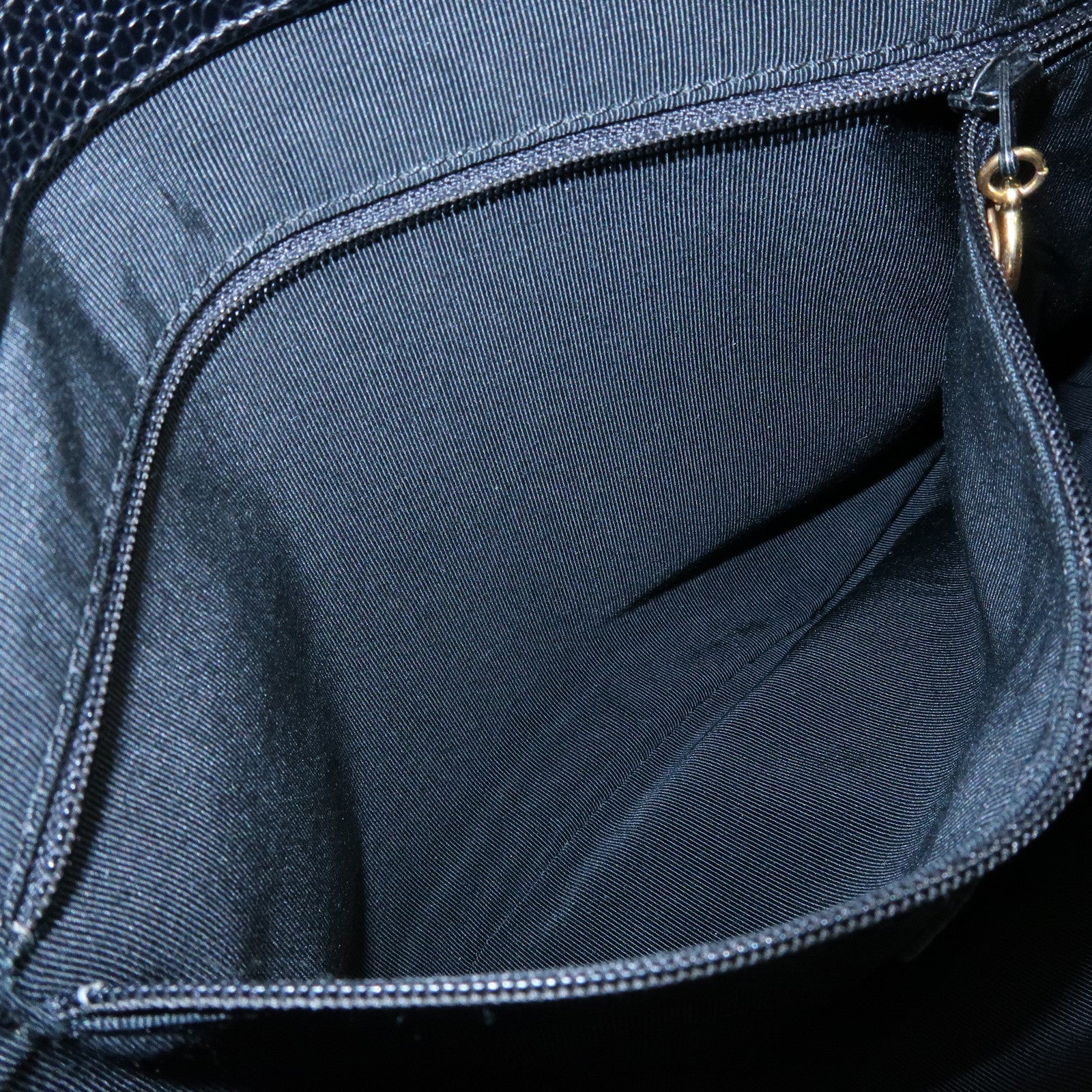 CHANEL Logo Caviarskin Tote Bag Hand Bag Black