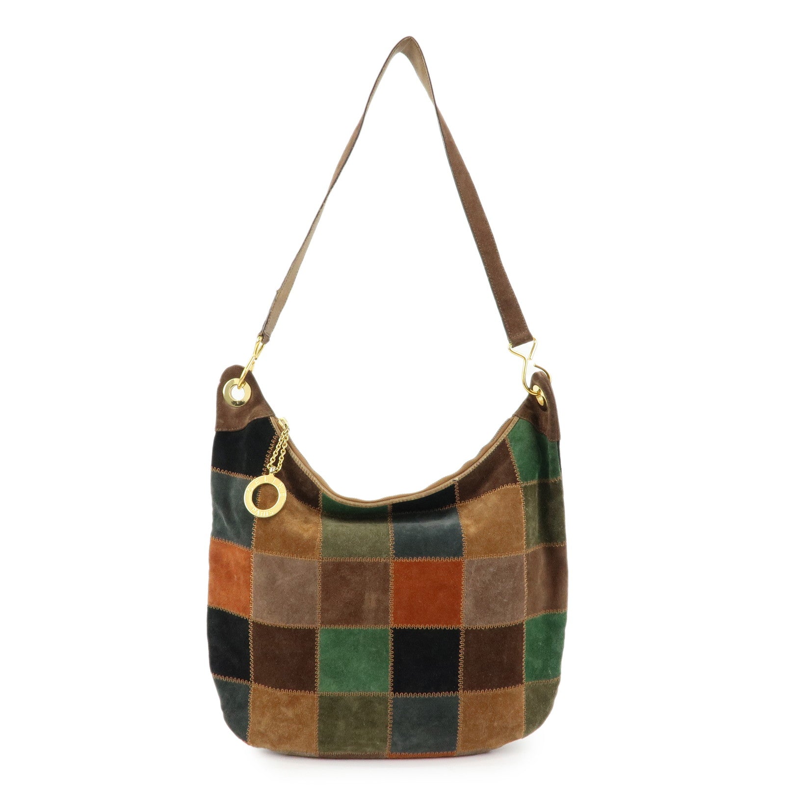 CELINE Patchwork Suede Shoulder Bag Crossbody Bag Brown Multicolor