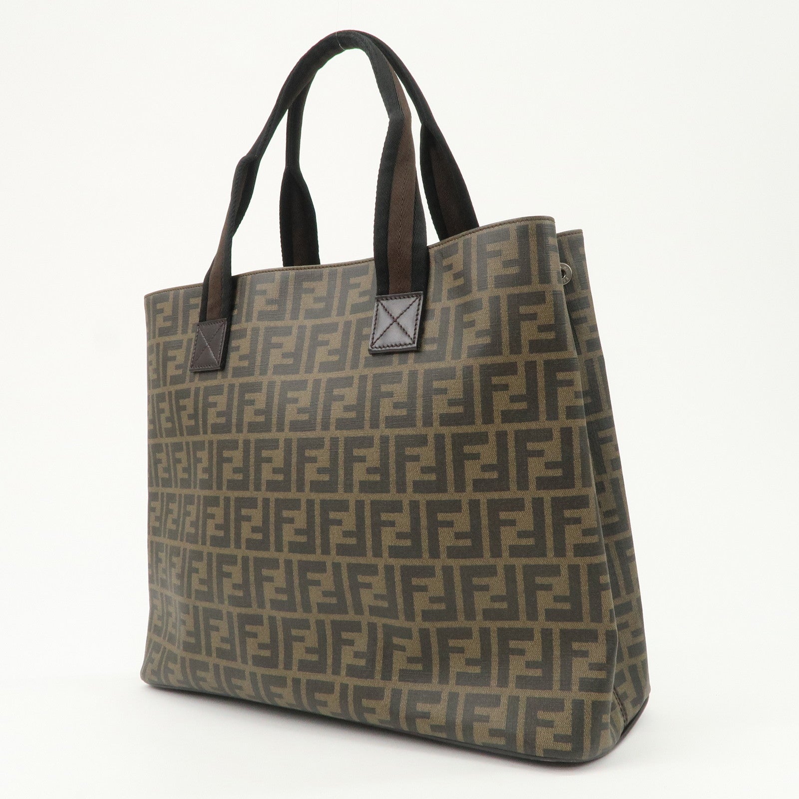 FENDI Zucca PVC Canvas Tote Bag Shoulder Bag Black Brown 7VA271