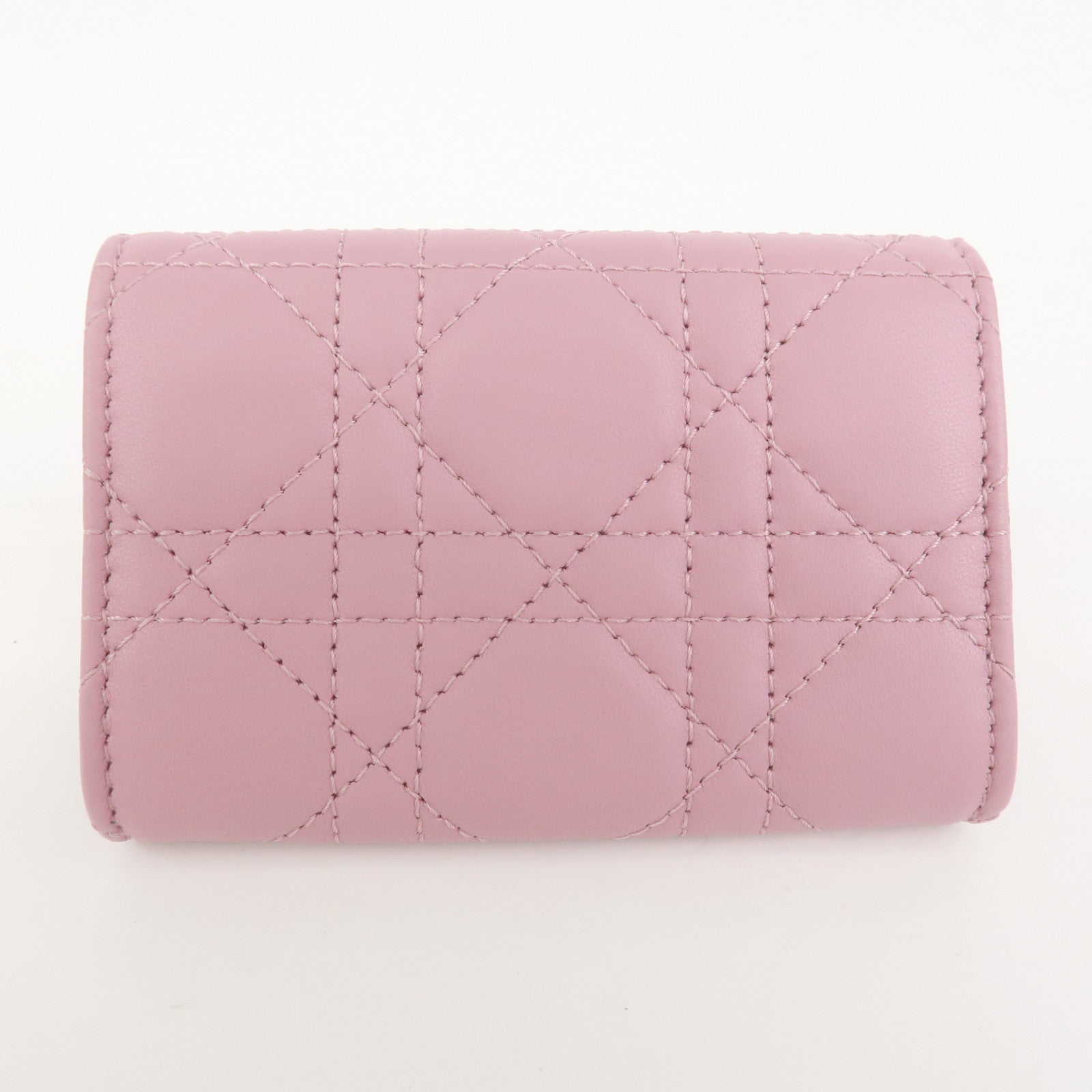 Christian Dior Cannage Logo Leather Bi-fold Compact Wallet Pink