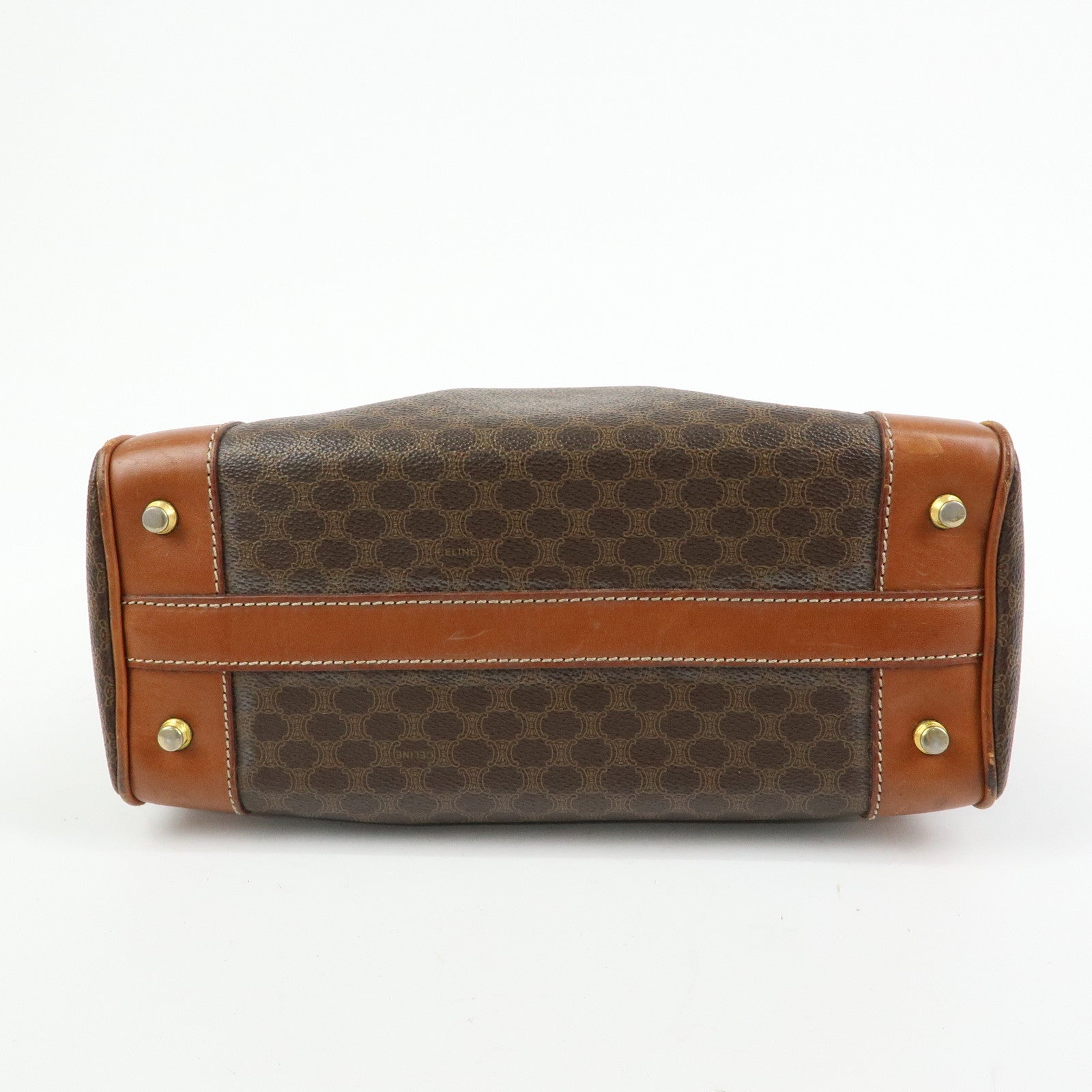 CELINE Macadam PVC Leather Hand Bag Boston Bag Brown