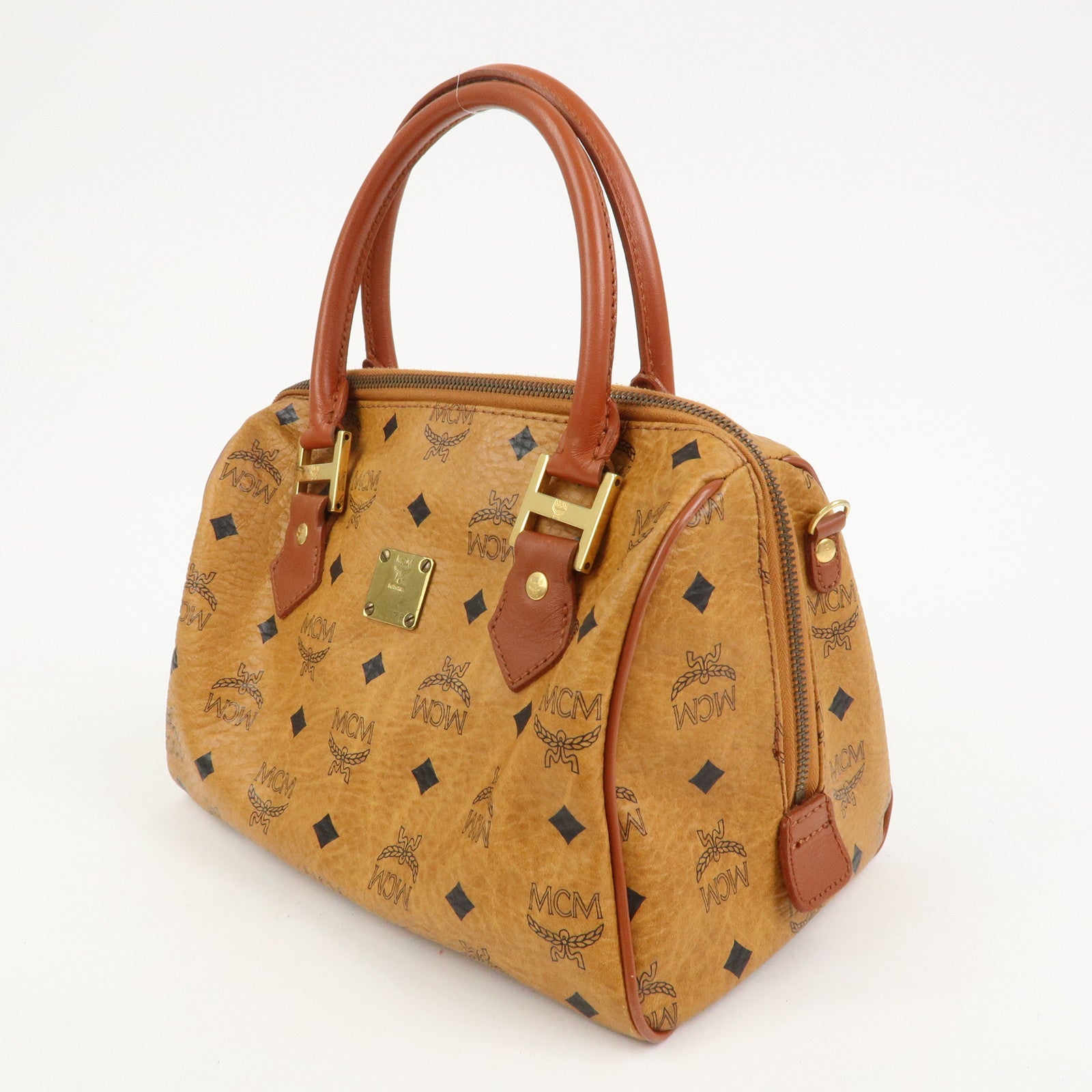 MCM Visetos Leather 2Way Bag Hand Bag Shoulder Bag Brown