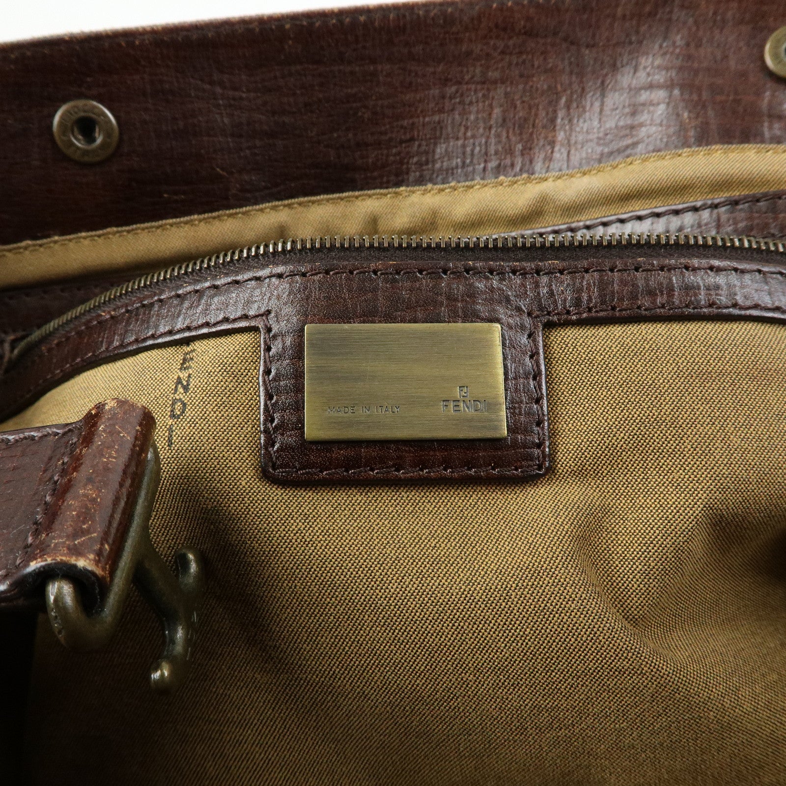 FENDI Ethnico Zucca Canvas Leather Tote Shoulder Bag Brown 8BN162