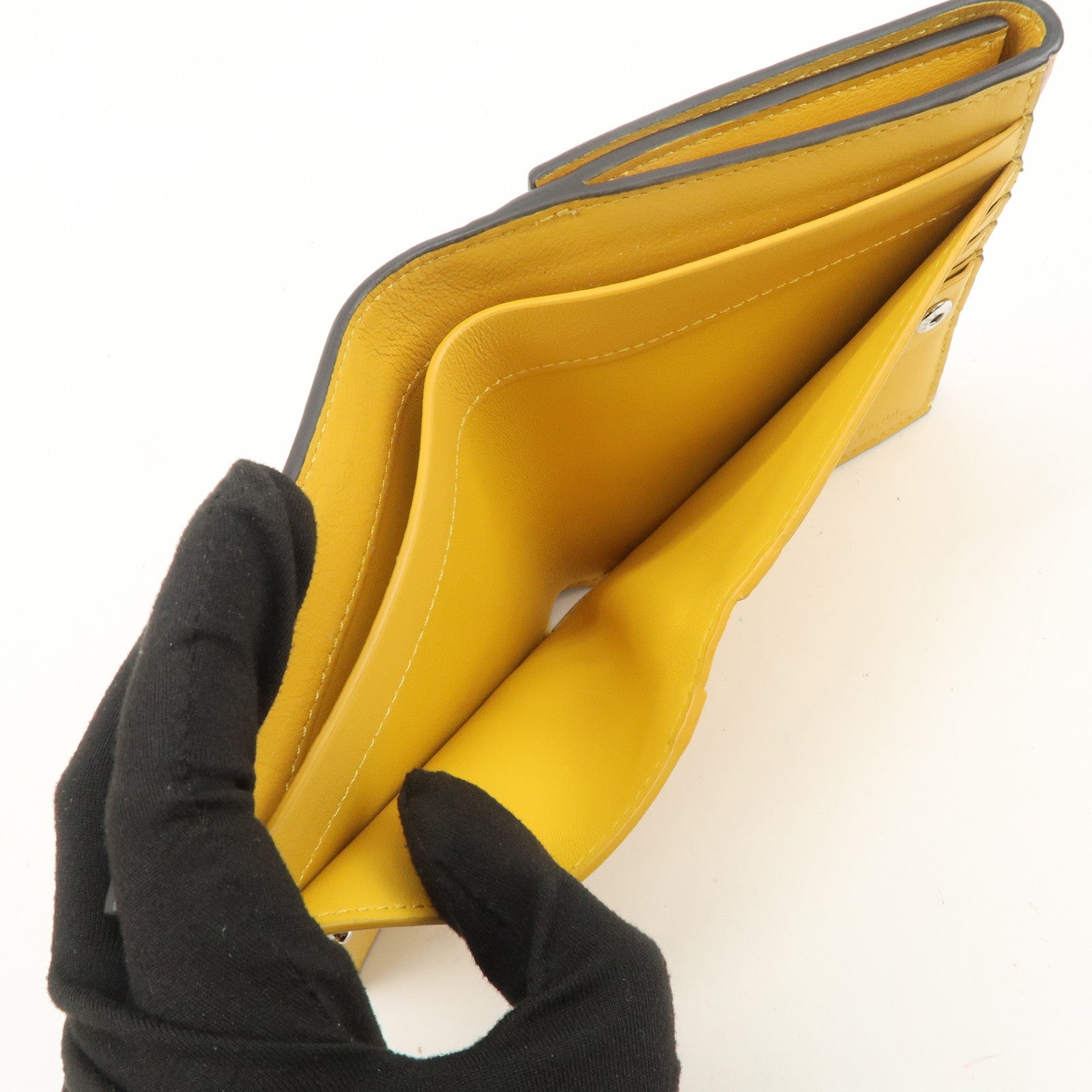 FENDI Peekaboo Leather Bi-fold Compact Wallet Pink Yellow 8M0438