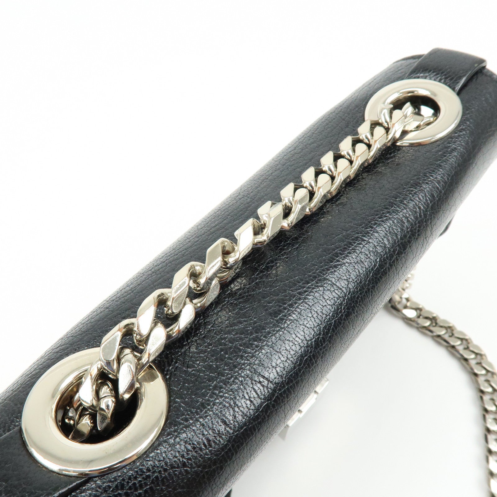 JIMMY CHOO REBEL BAG Leather Chain Shoulder Bag Crossbody Bag Black
