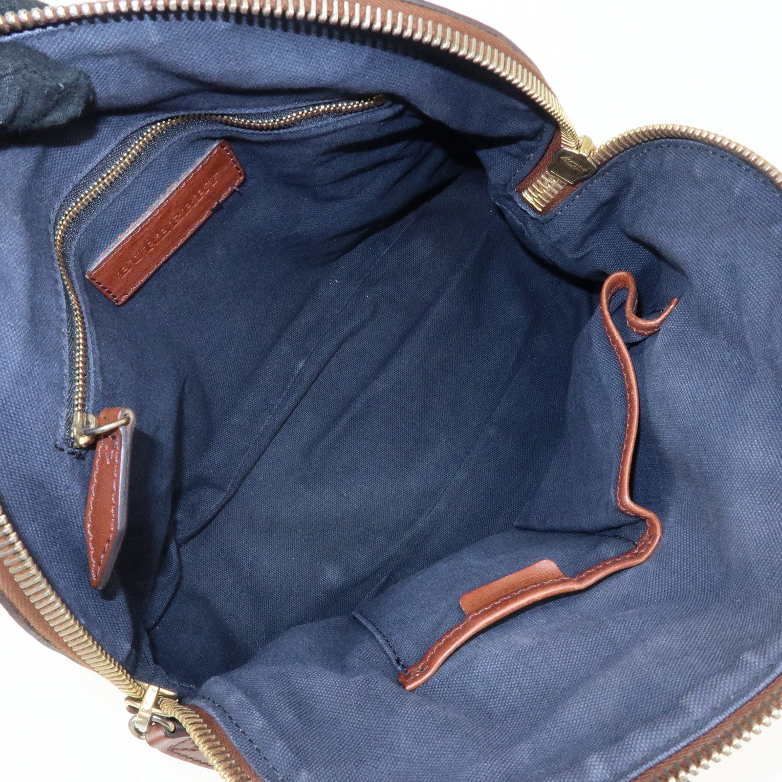 BURBERRY Nova Plaid Canvas Leather Hand Bag Beige Brown