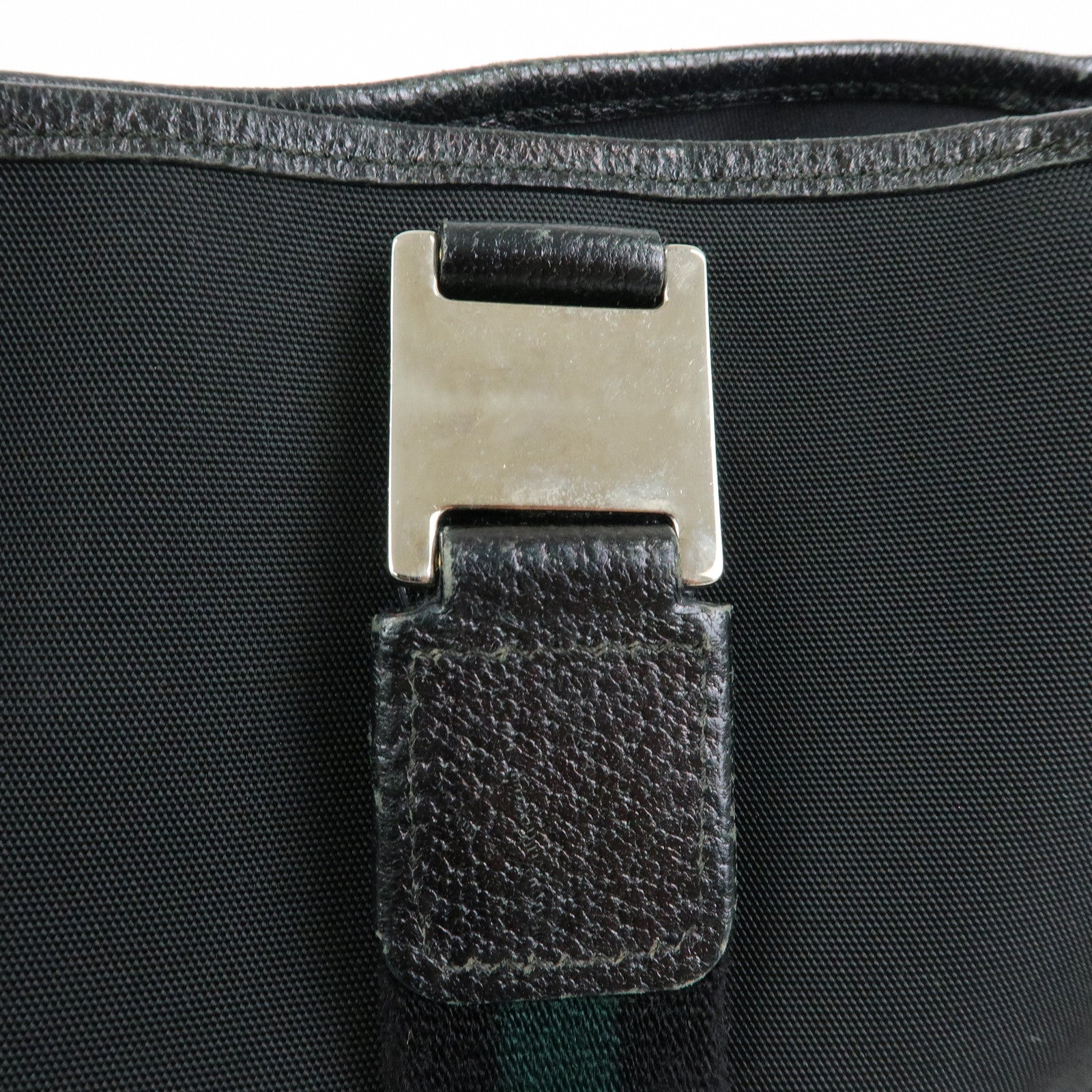 GUCCI Sherry Nylon Leather Tote Bag Hand Bag Black 145758