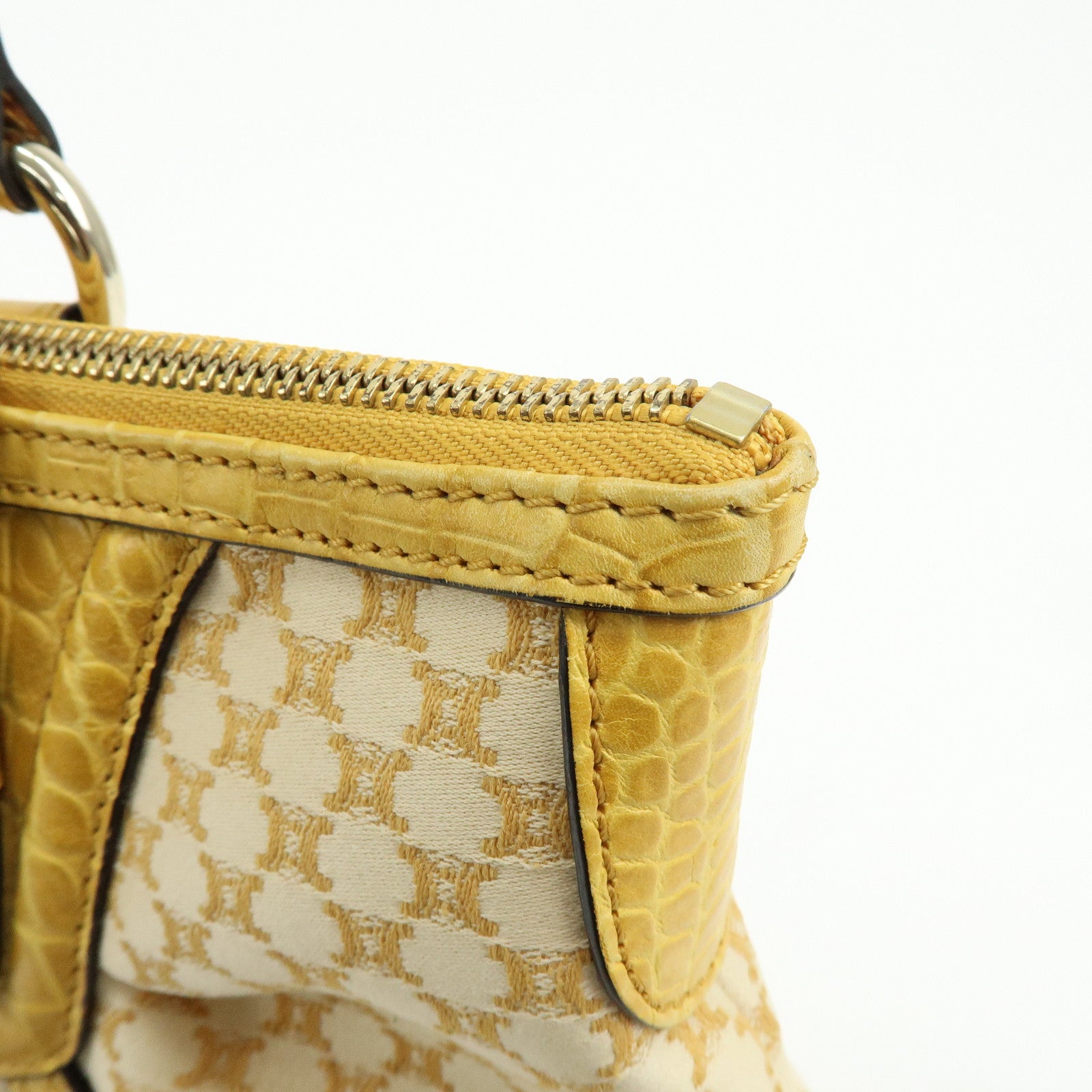 CELINE Macadam Embossed Leather Tote Bag Shoulder Bag Yellow Beige