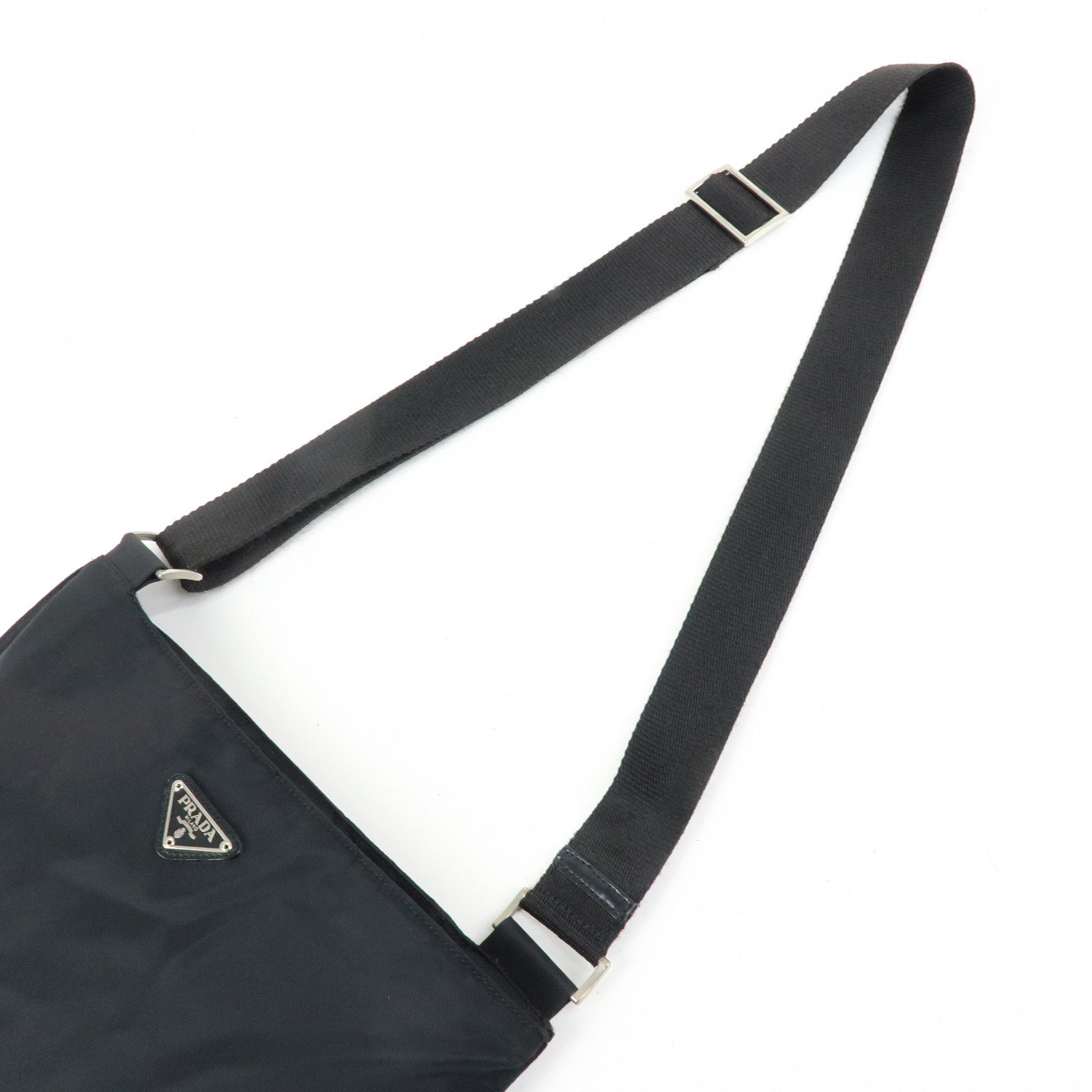 PRADA Triangle Logo Nylon Shoulder Bag Crossbody Bag Black BT0420