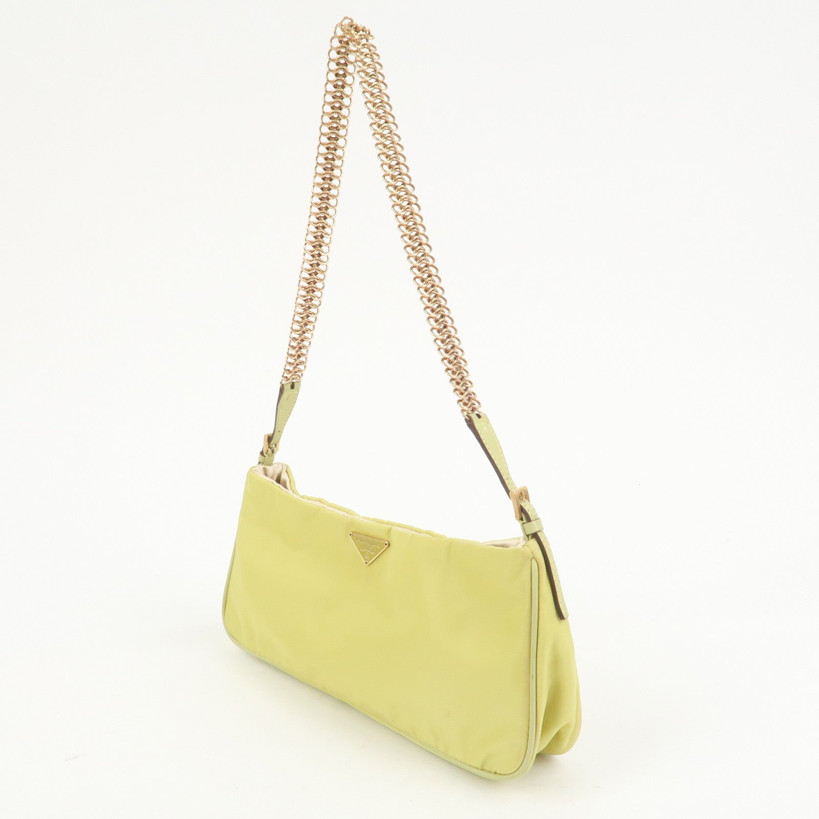 PRADA Triangle Logo Nylon Leather Shoulder Bag Yellow BR0107