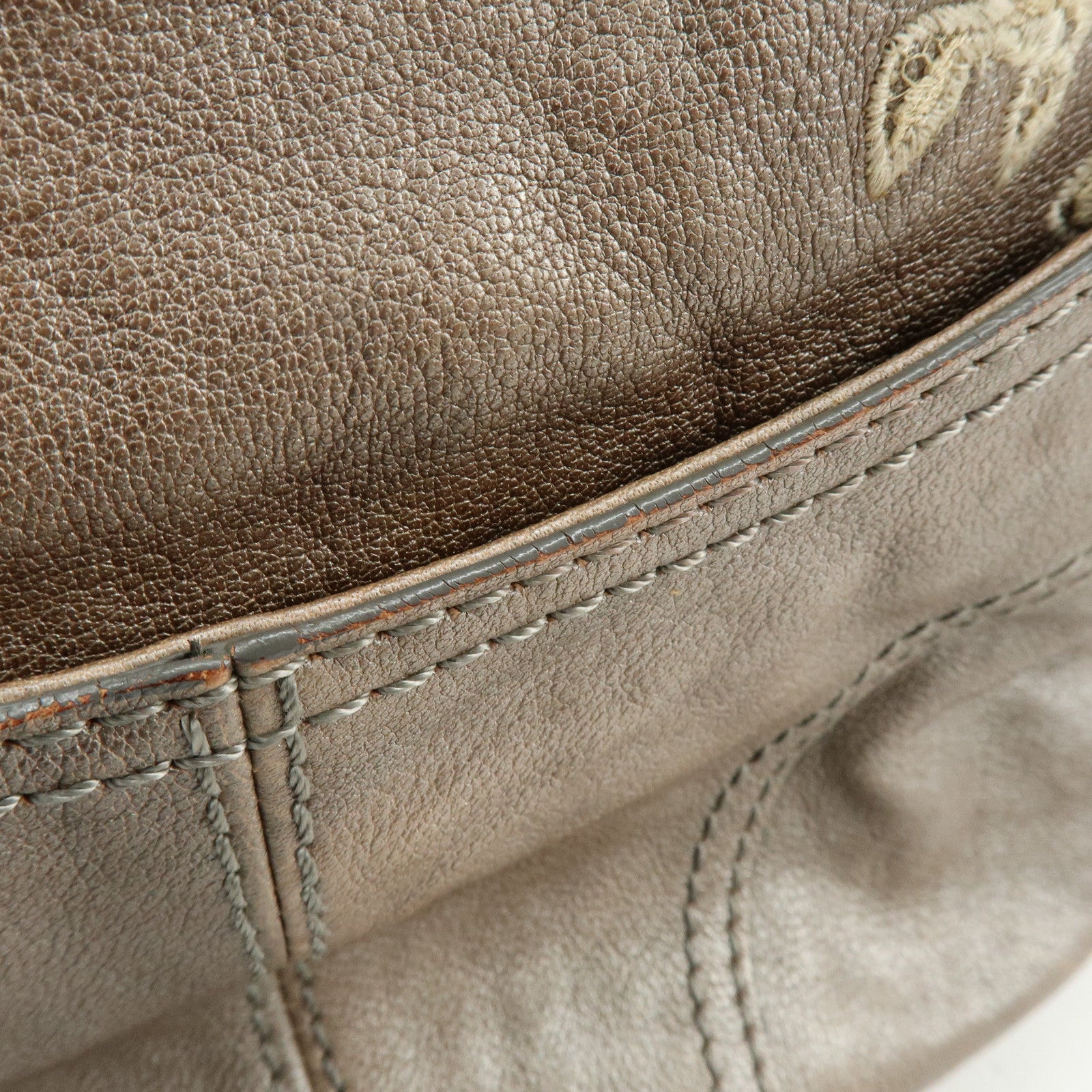 VALENTINO Flower Embroidery Leather Hand Bag Shoulder Bag Greige