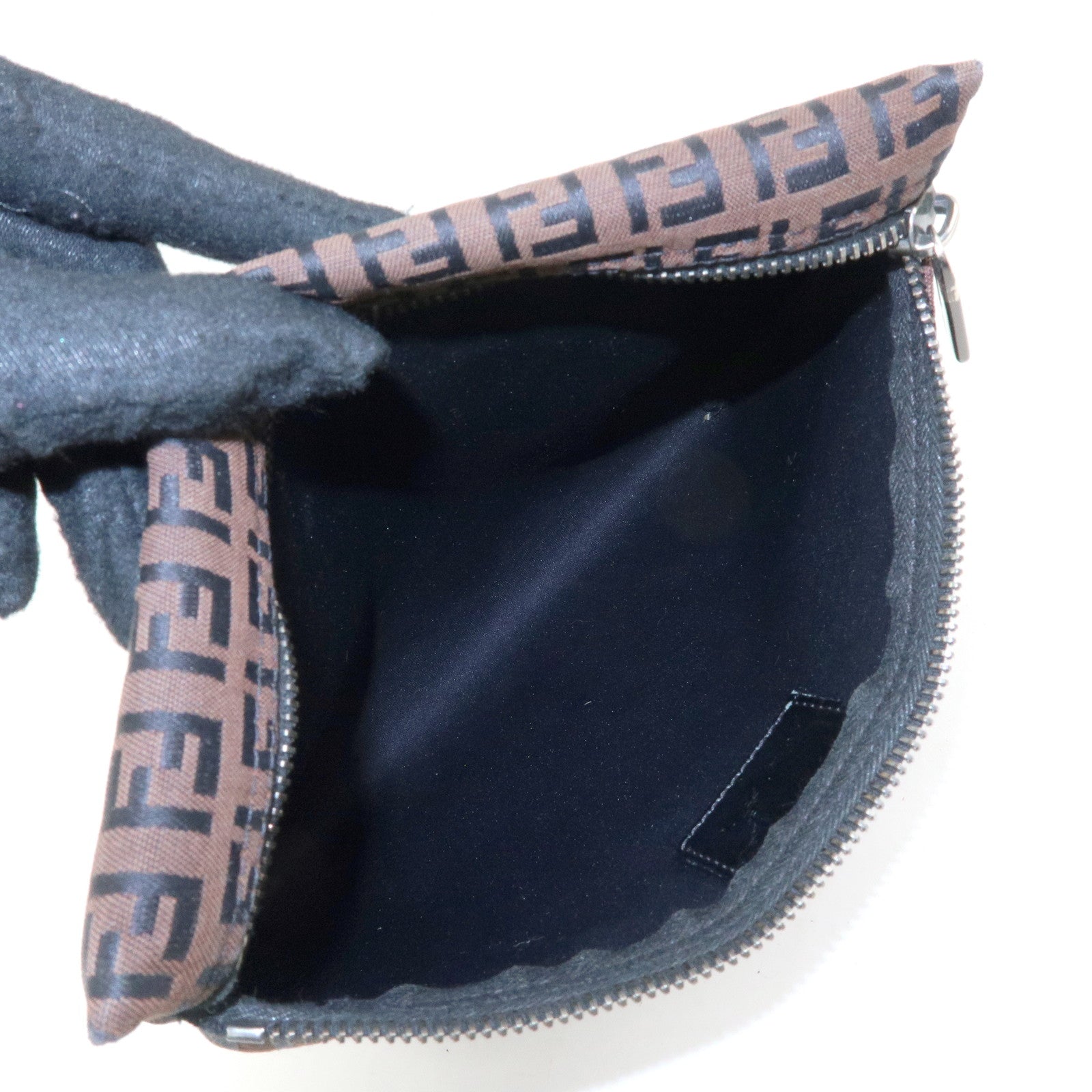 FENDI Zucchino Canvas Leather Pouch Brown 7N0014