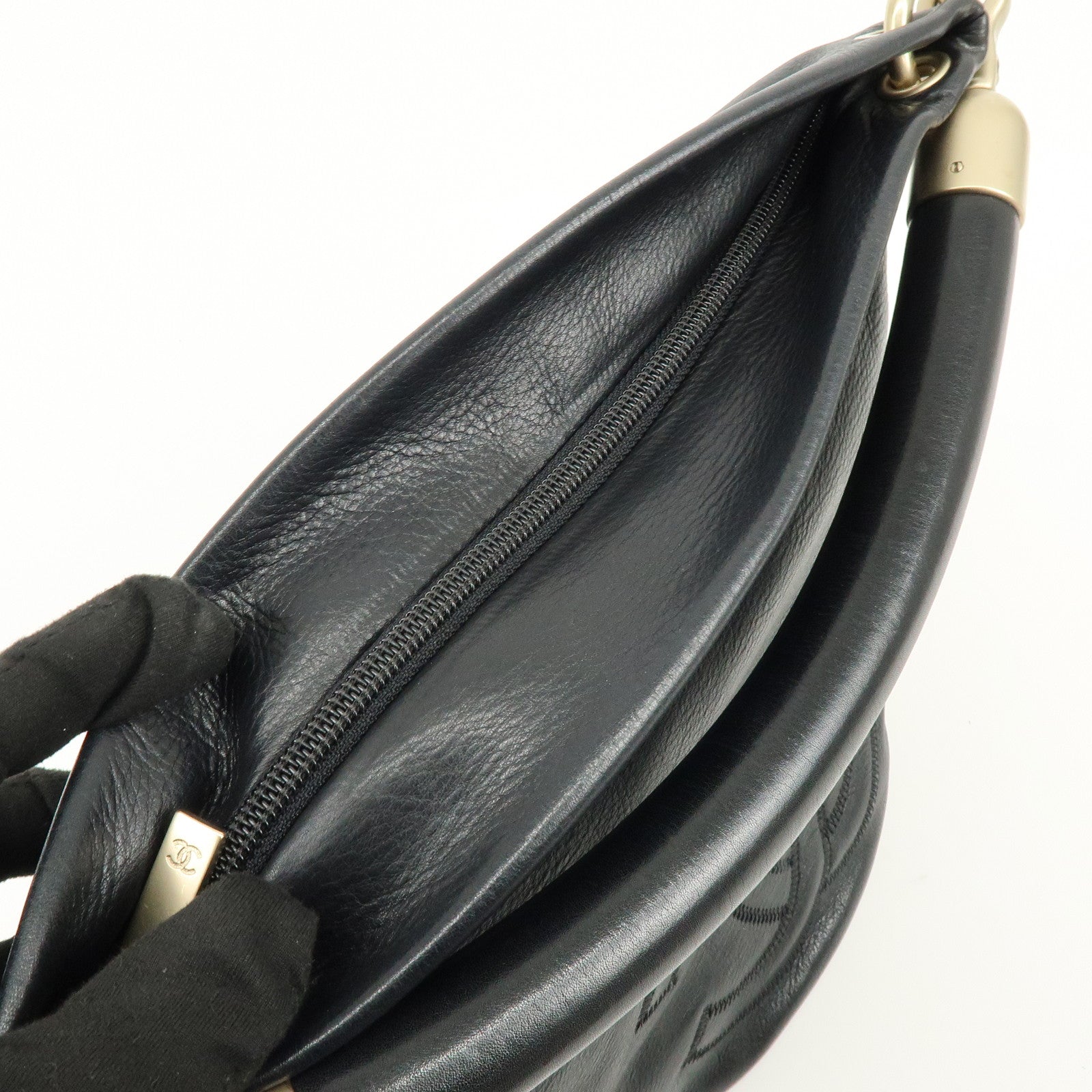 CHANEL COCO Mark Calf Leather Hand Bag Shoulder Bag Black