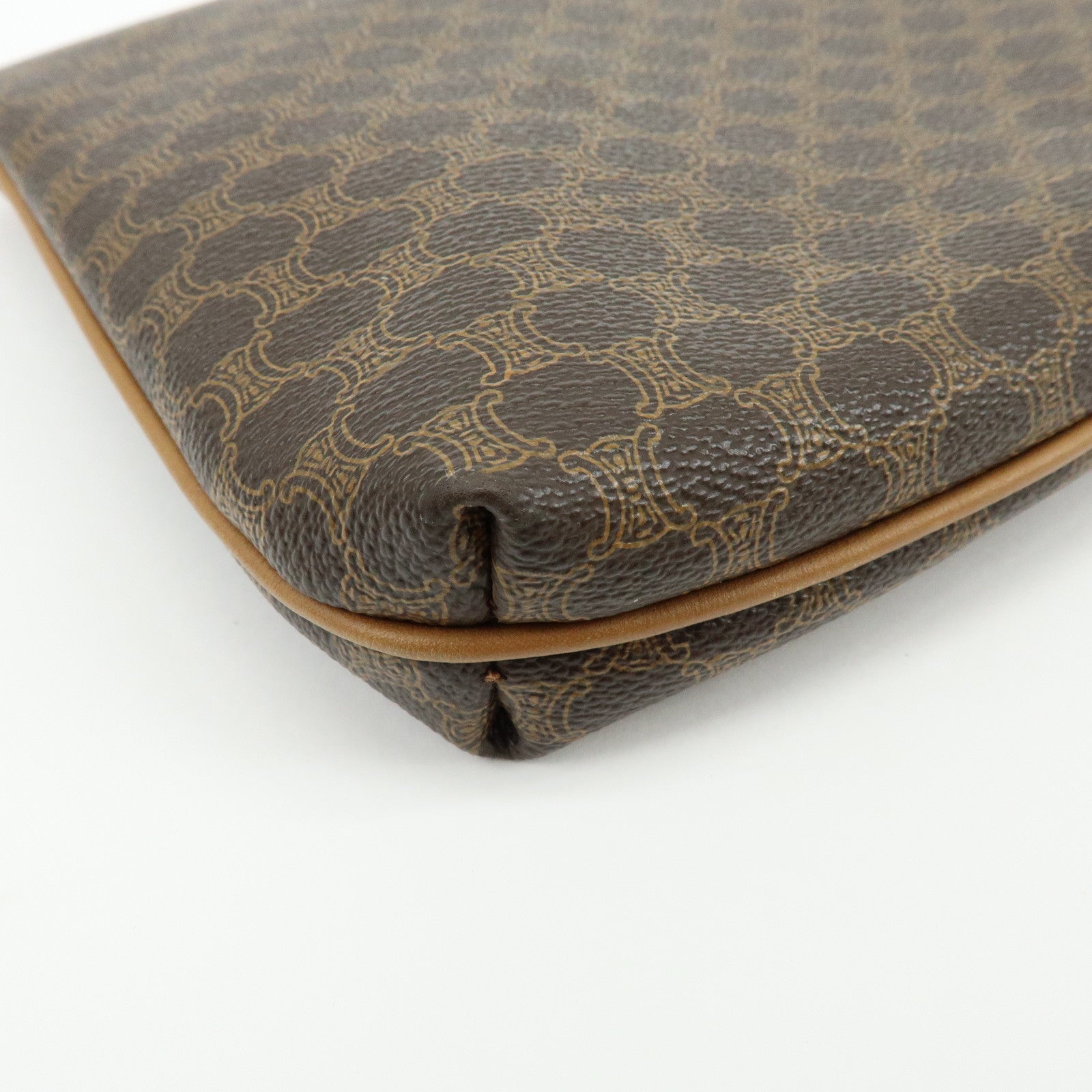 CELINE Macadam PVC Leather Clutch Bag Pouch Brown