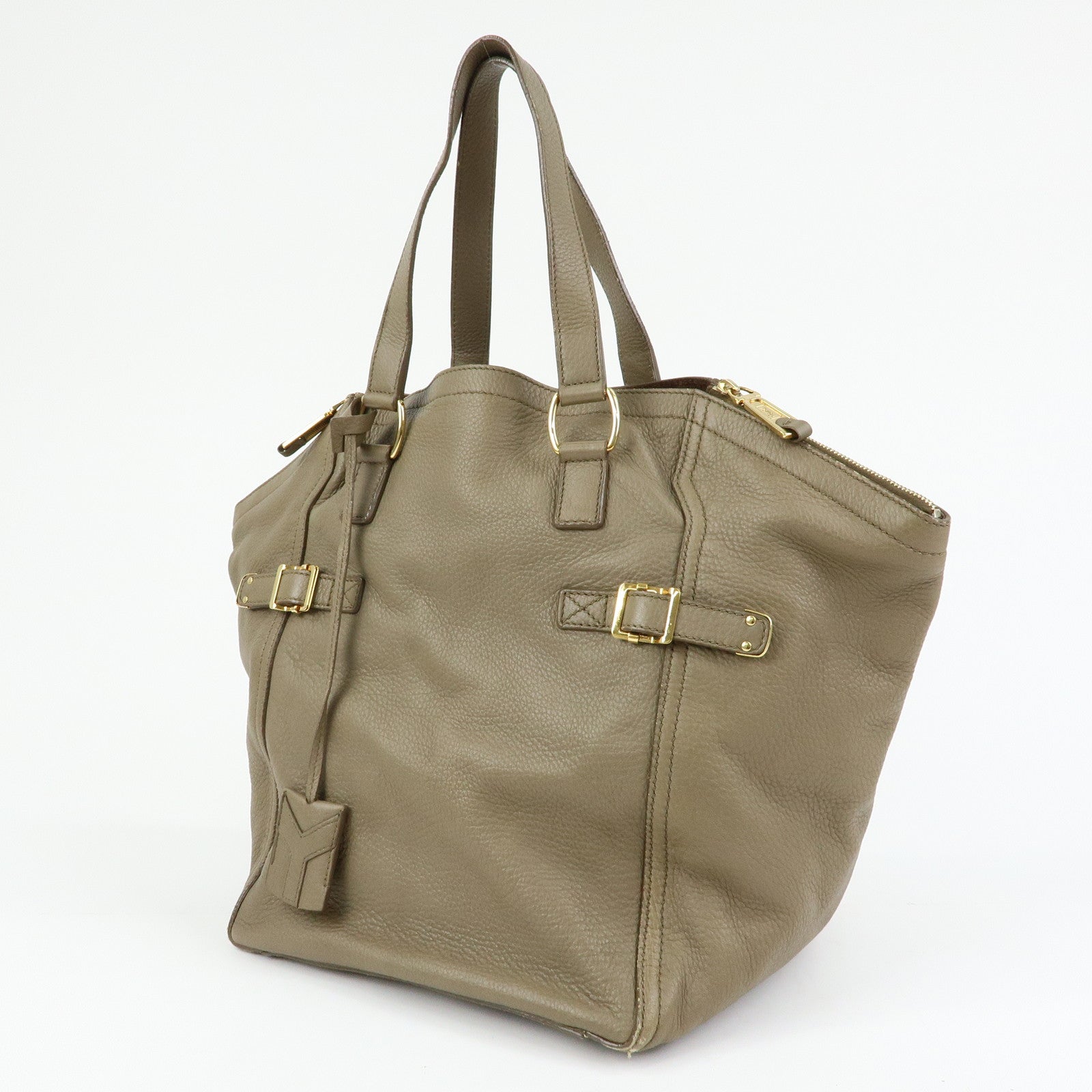 SAINT LAURENT PARIS Y Line Leather Tote Shoulder Bag Brown 257427