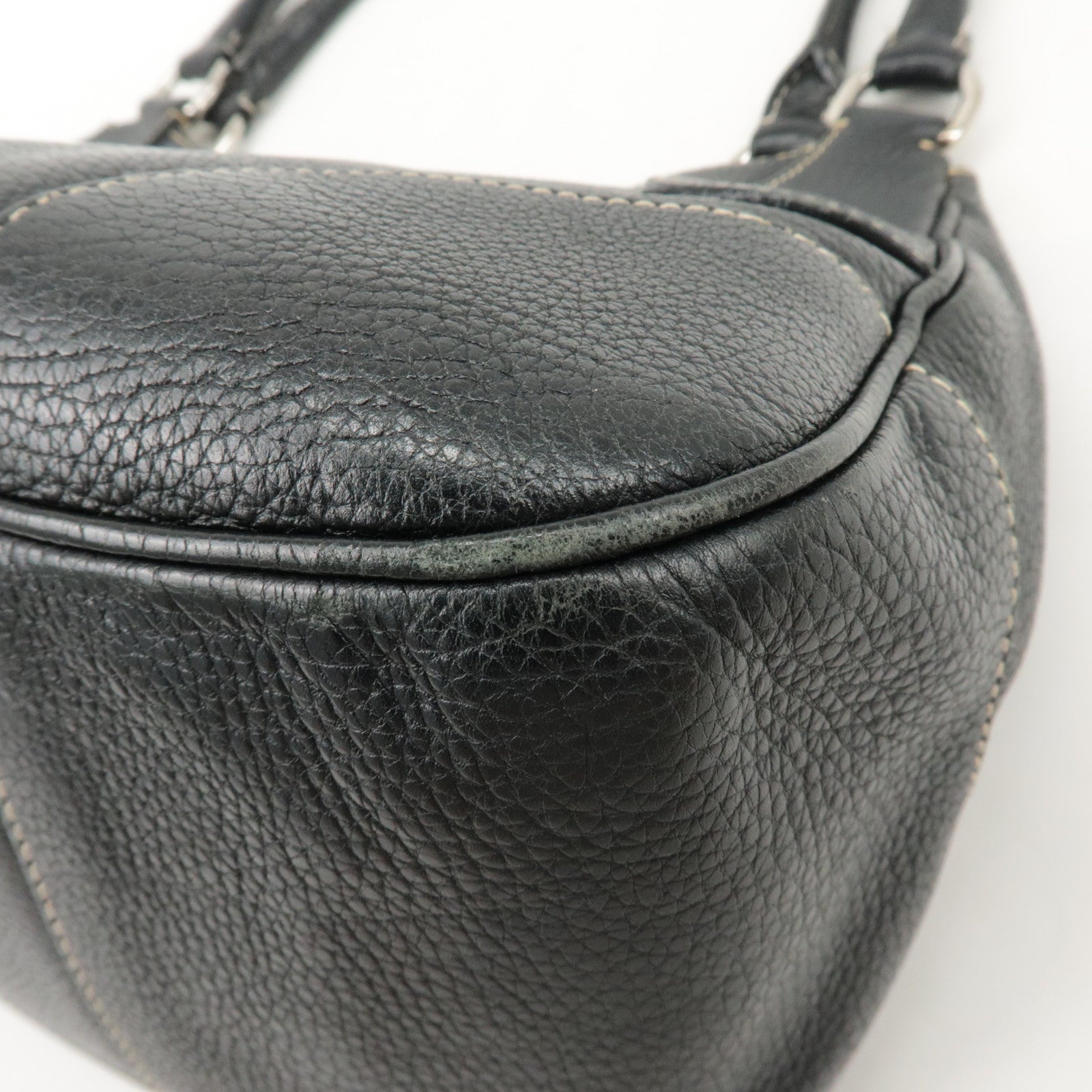 PRADA Logo Leather Shoulder Bag Hand Bag Black BR3593 Used