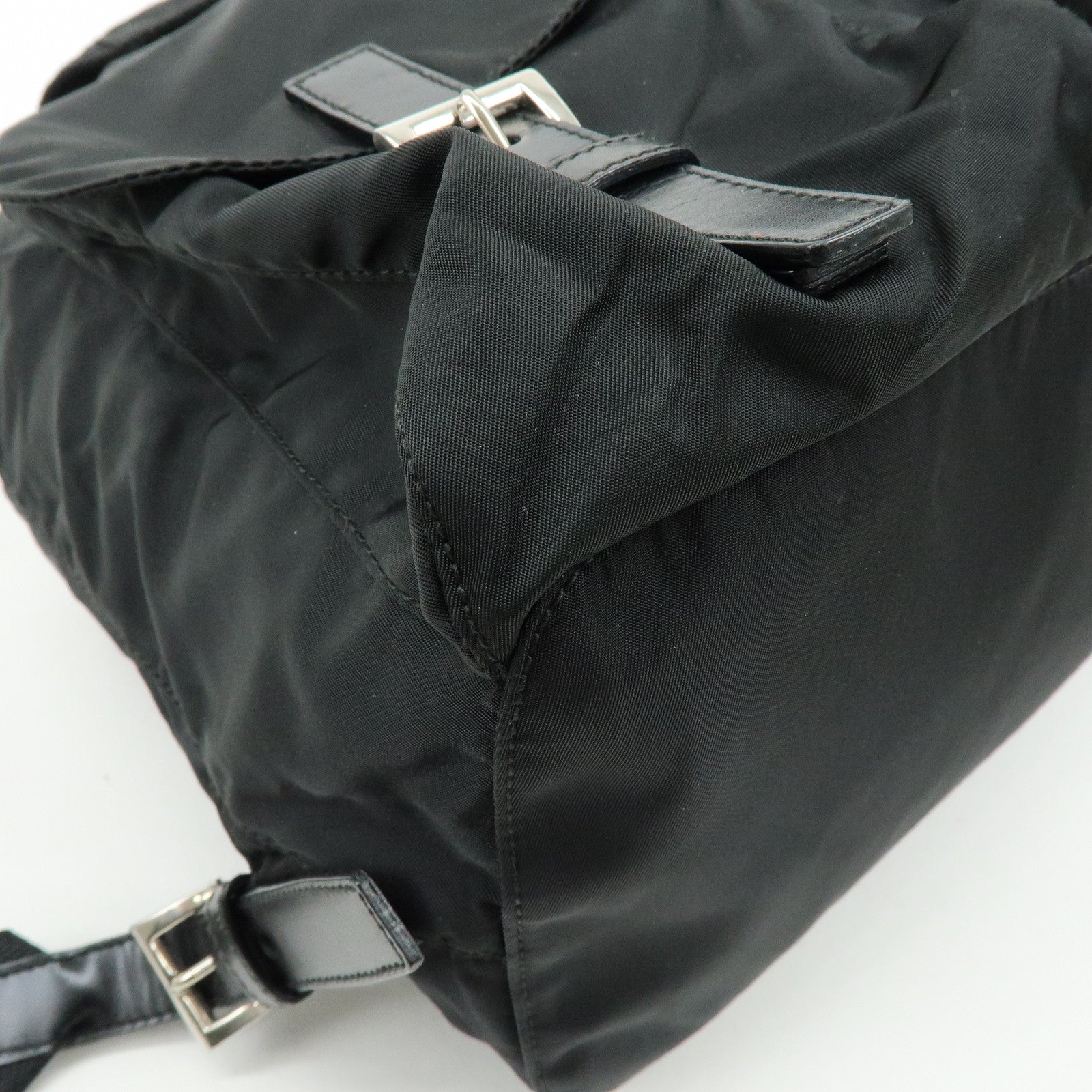 PRADA Triangle Logo Nylon Leather Backpack Rucksuck Black