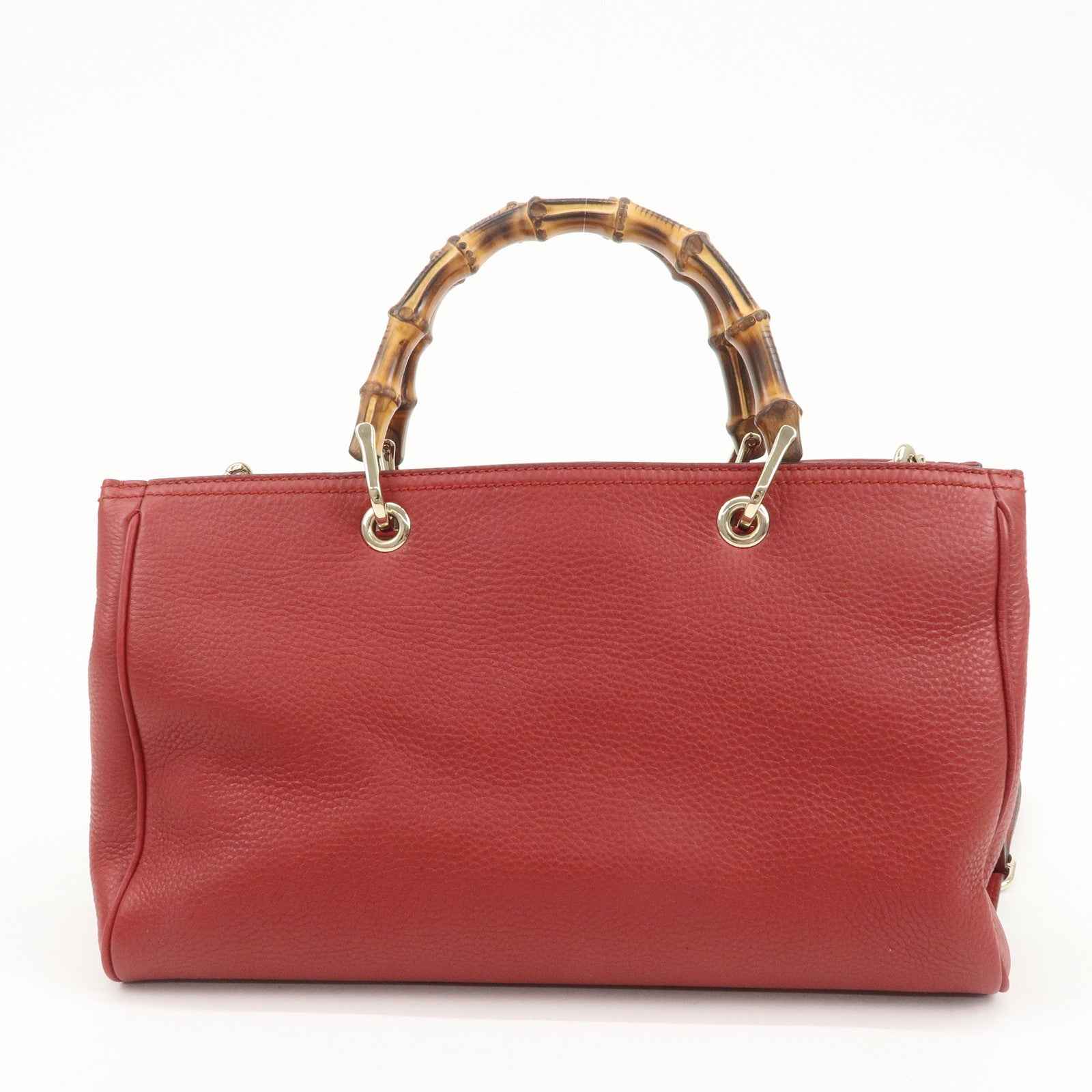 GUCCI Bamboo Shopper Medium 2Way Shoulder Hand Bag Red 323660